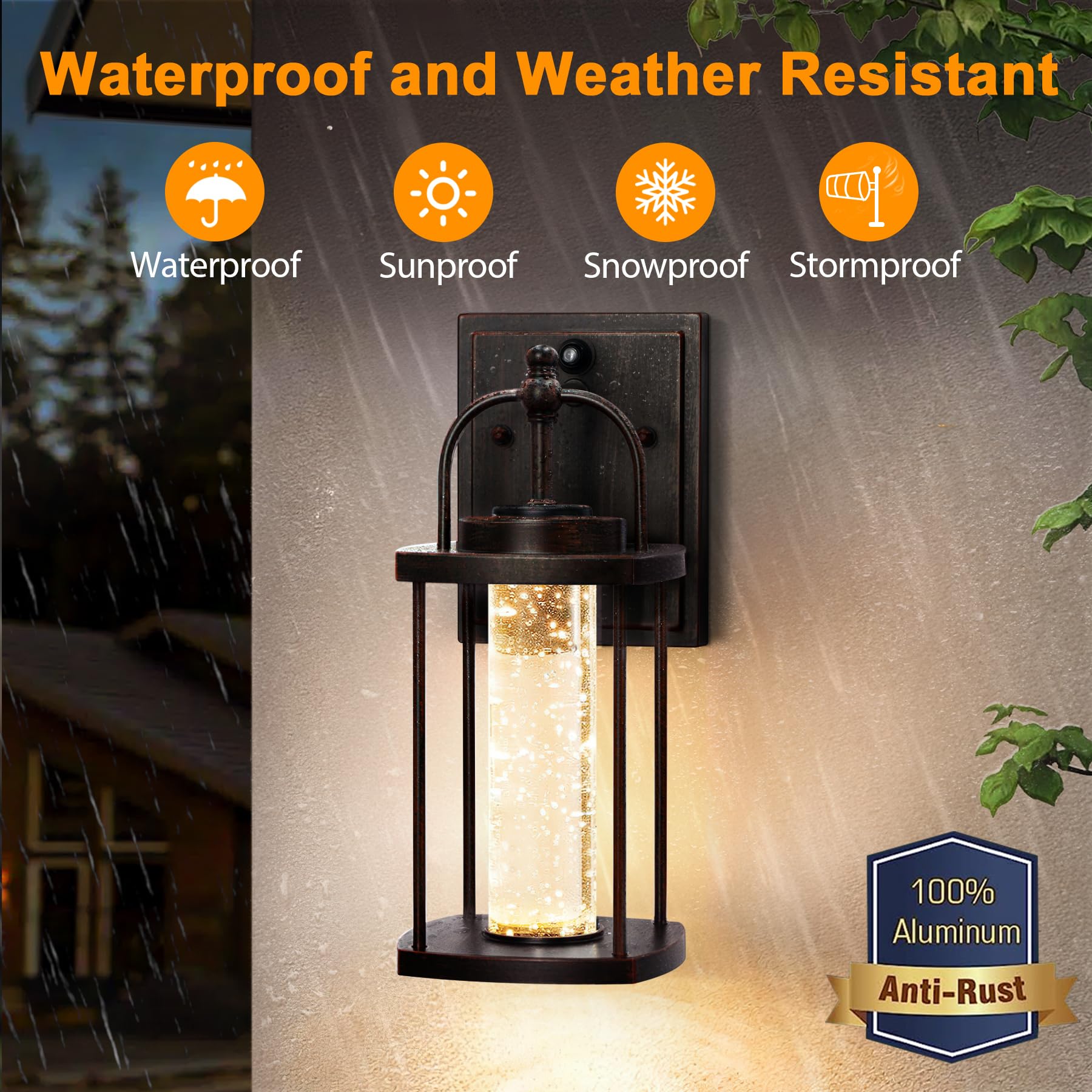 Apoto 1 Pack Dusk To Dawn Exterior Lighting Fixtures, 10W Led Modern Outdoor Wall Lights Sconce With Crystal Bubble Glass,Antiqu