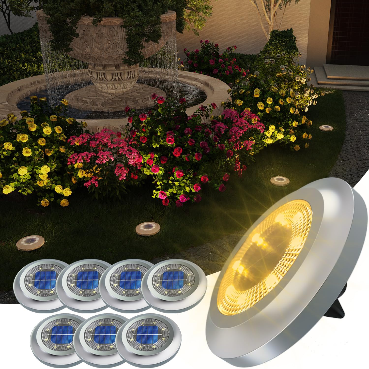 Sennycat Solar Lights Outdoor - 8Pcs Waterproof Led Disk Lights For Landscape Walkway & Lawn