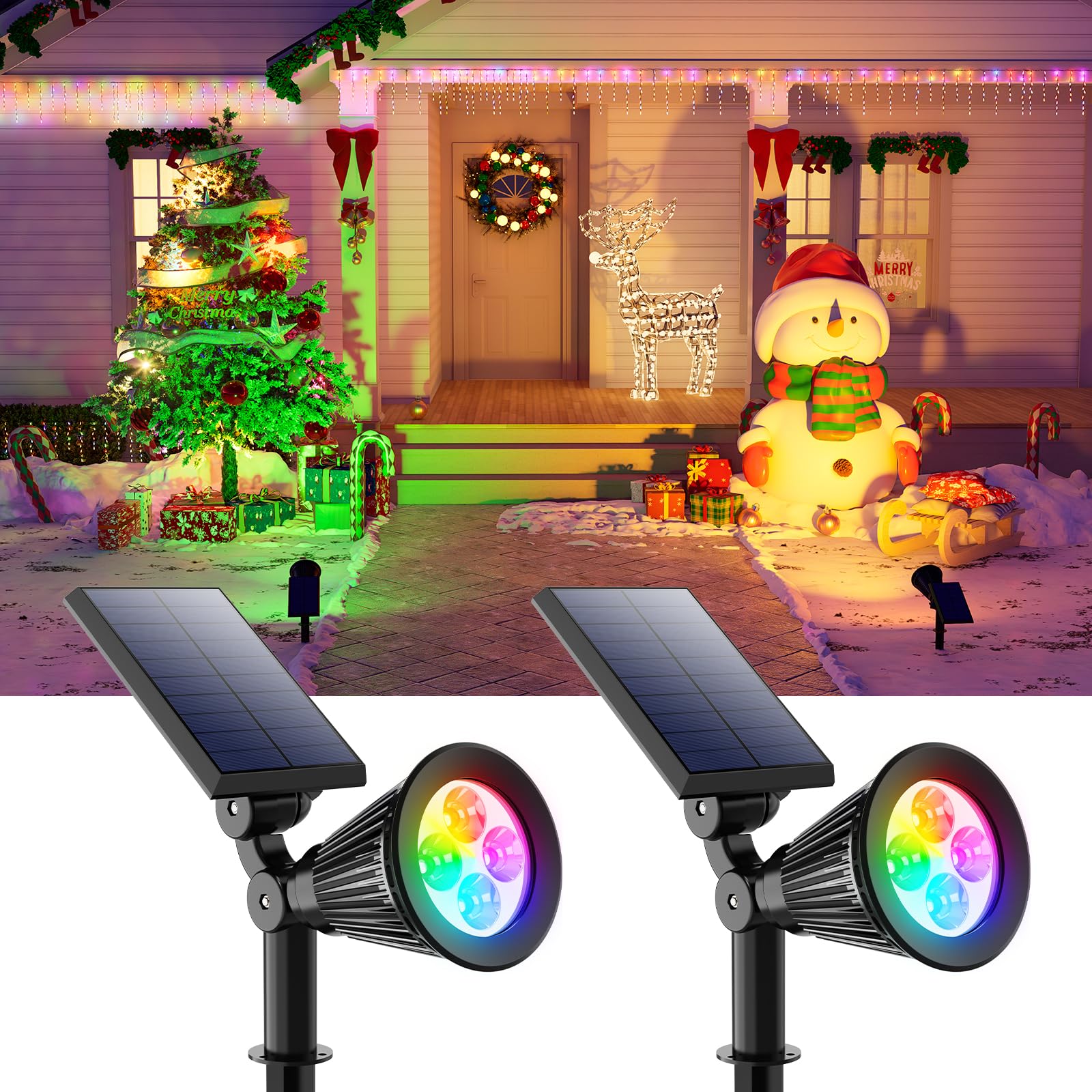 2 Pack Color Changing Solar Spotlights Outdoor for Decorations, Tree, Statue, House Wall, Super Bright Waterproof Solar Lanscape Spot Lights Uplighting for Outside, Yard, Garden, Adjustable Brightness