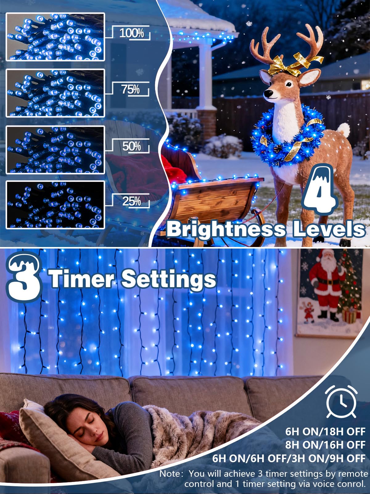 Voice Controlled Christmas Lights With Remote  99 Ft 300 Led String Lights Indoor Outdoor With 12 Modes 3 Timers  Dimmable Twinkle Light Plug In Waterproof For Xmas Tree Yard Party Decorations  Blue