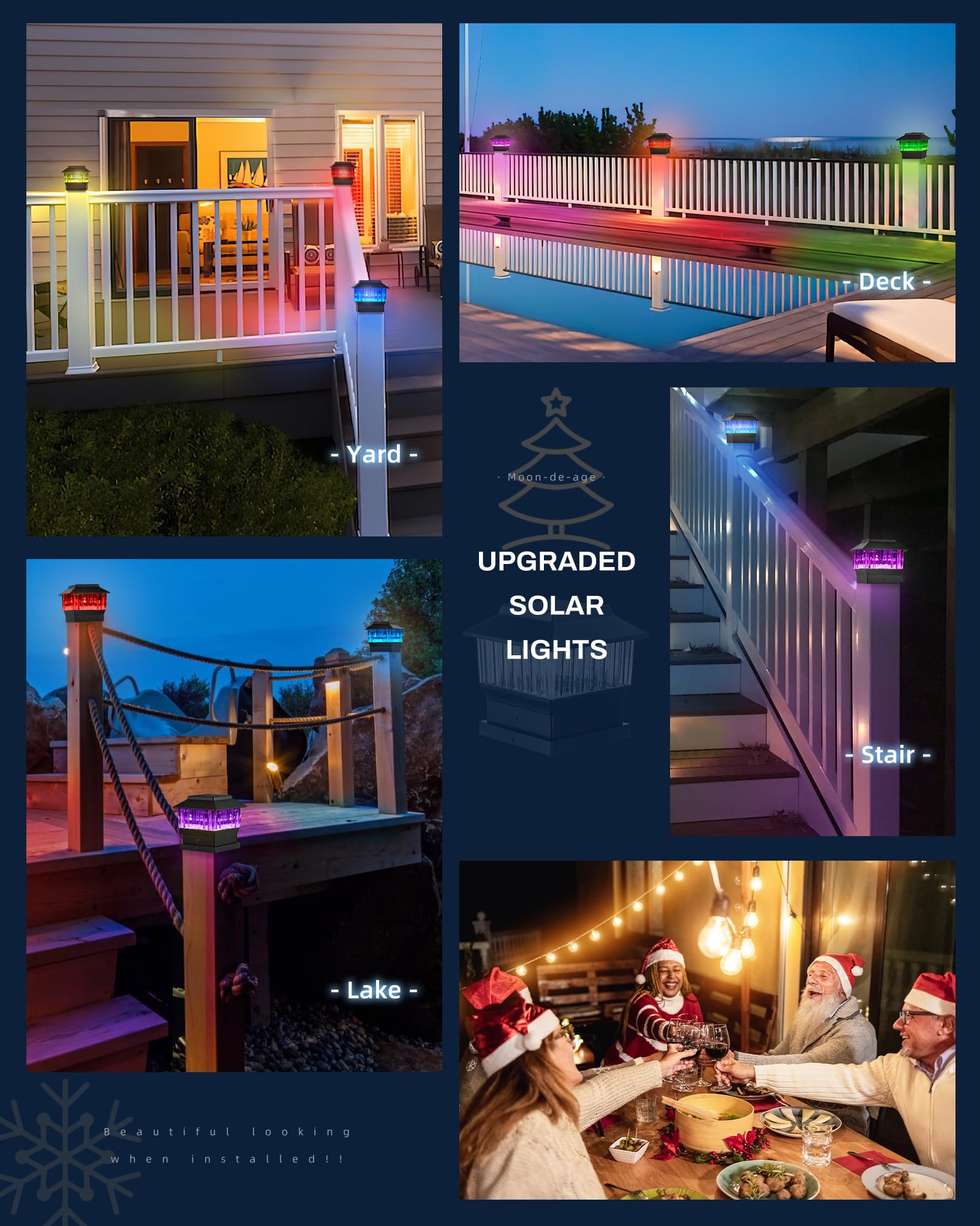 Moon-De-Age Rgbw Solar Post Cap Lights, 50 Lumen, 6 Pack For Decks & Gardens