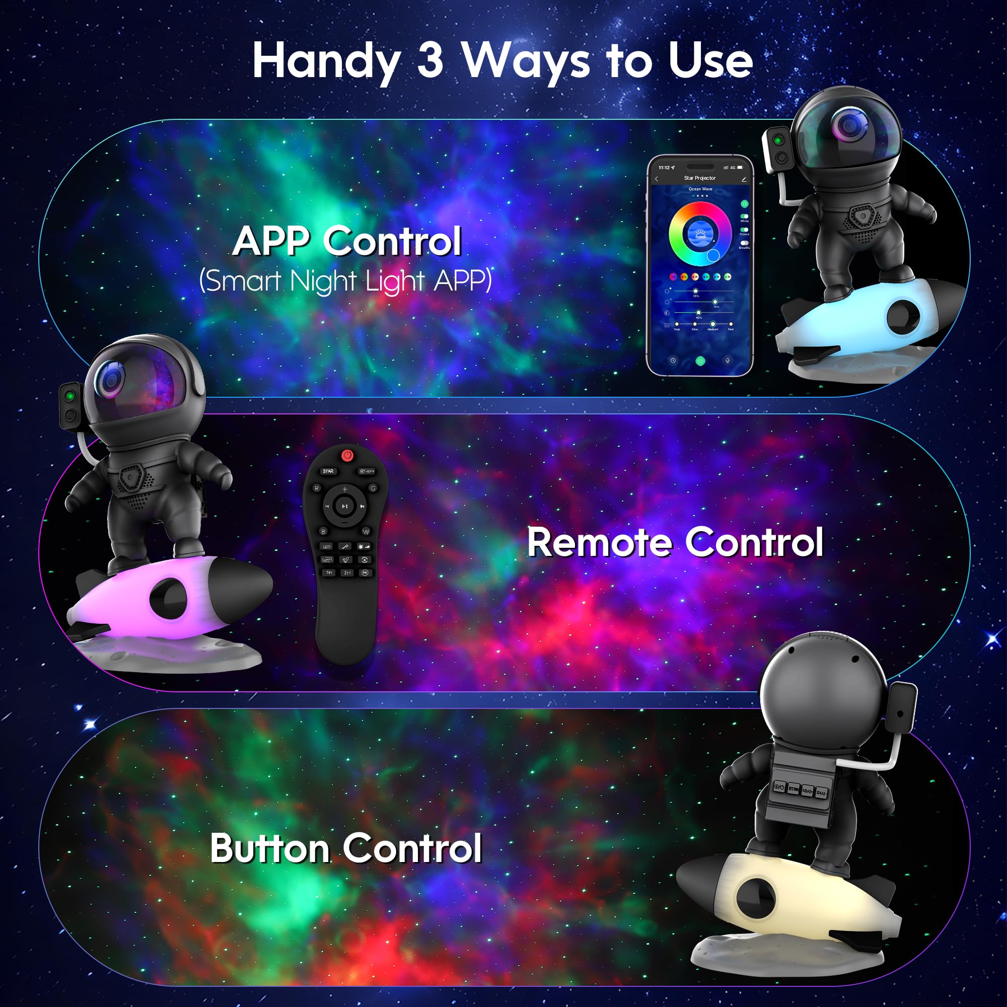 Astronaut Galaxy Projector, Star Projector Rocket Night Light For Kids Room, 360 Adjustable Magnetic Head, Bluetooth Speaker, Ti