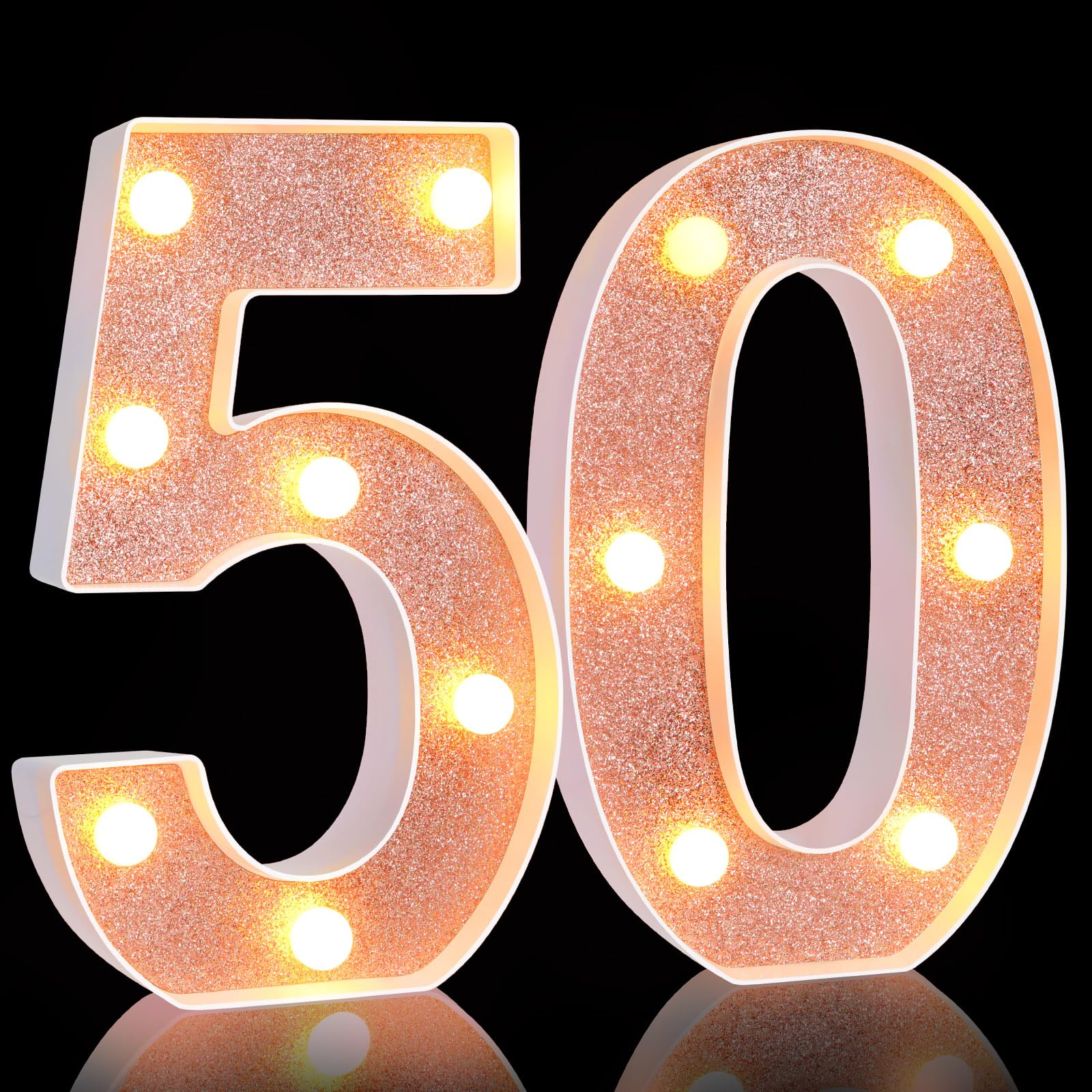 Treela LED Marquee Number Sign, 8.7in  Glitter for 50th Birthday, Rose Gold, PP Material, Model Treela-Light -01
