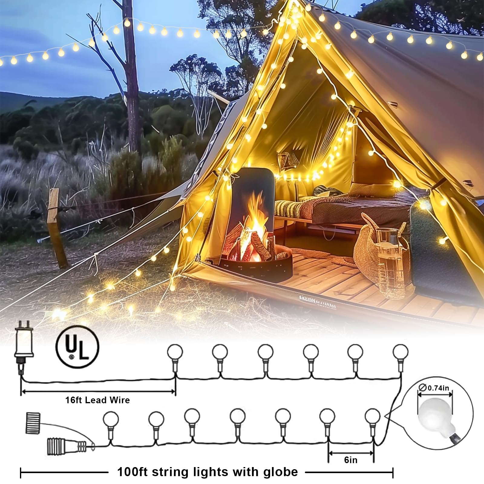JMEXSUSS 100ft Globe String Lights 200 LED Warm White Waterproof Plug-in with Remote, Model EXS-S-0100-R