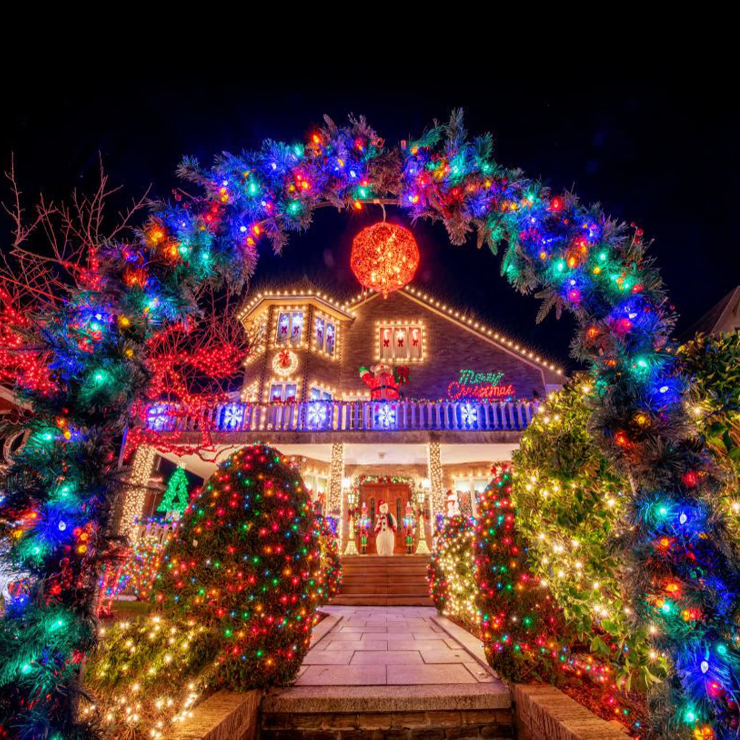 JMEXSUSS 163ft Outdoor LED Christmas Lights, Waterproof, 8 Modes, Plug-in, Multicolor, Model EXS-S-0500, With Reel