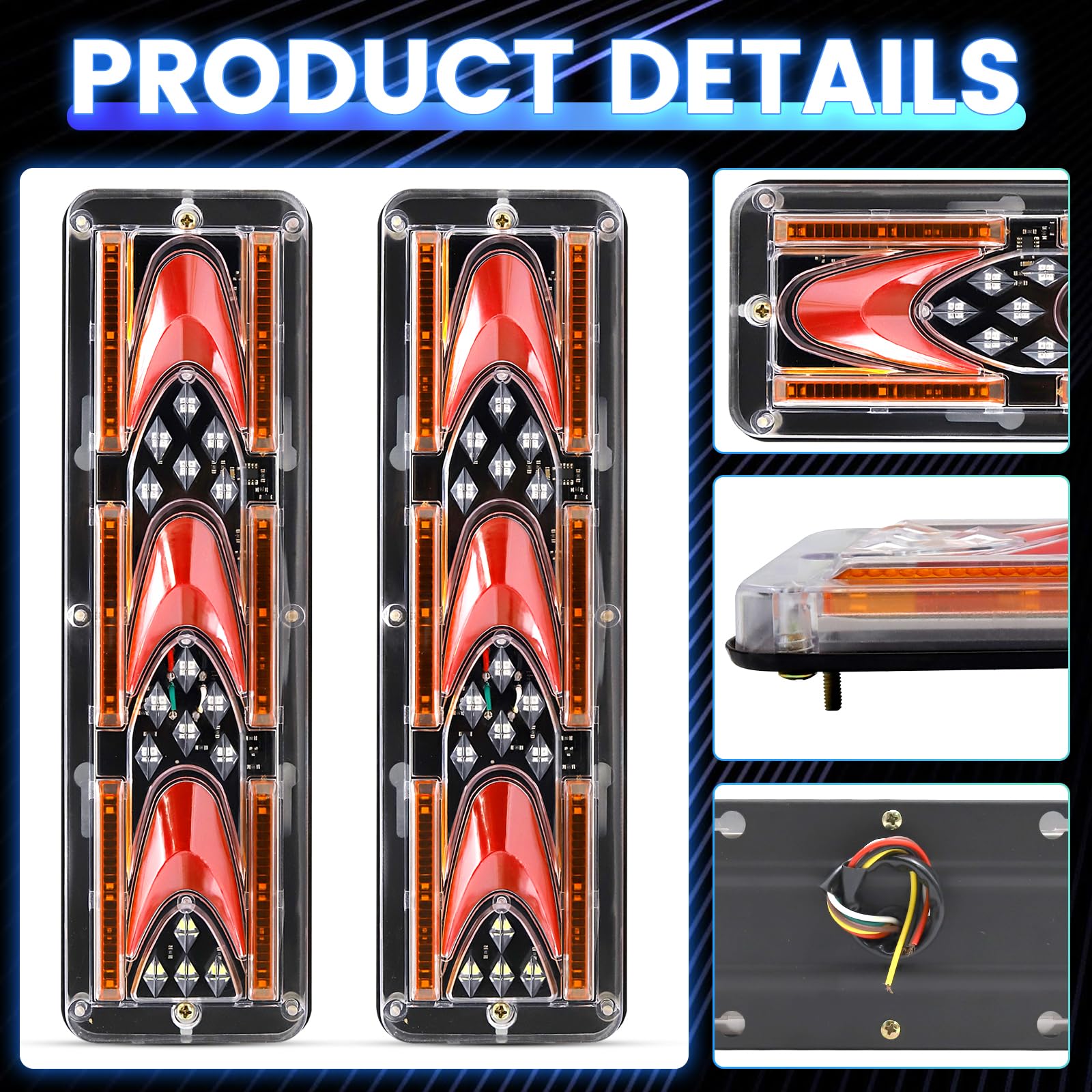 Xuzimaoyi 2Pcs Turn Signal Brake Reverse Taillight Led Truck Tail Lights Rectangular Turn Signal Stop Led Trailer Tail Light For