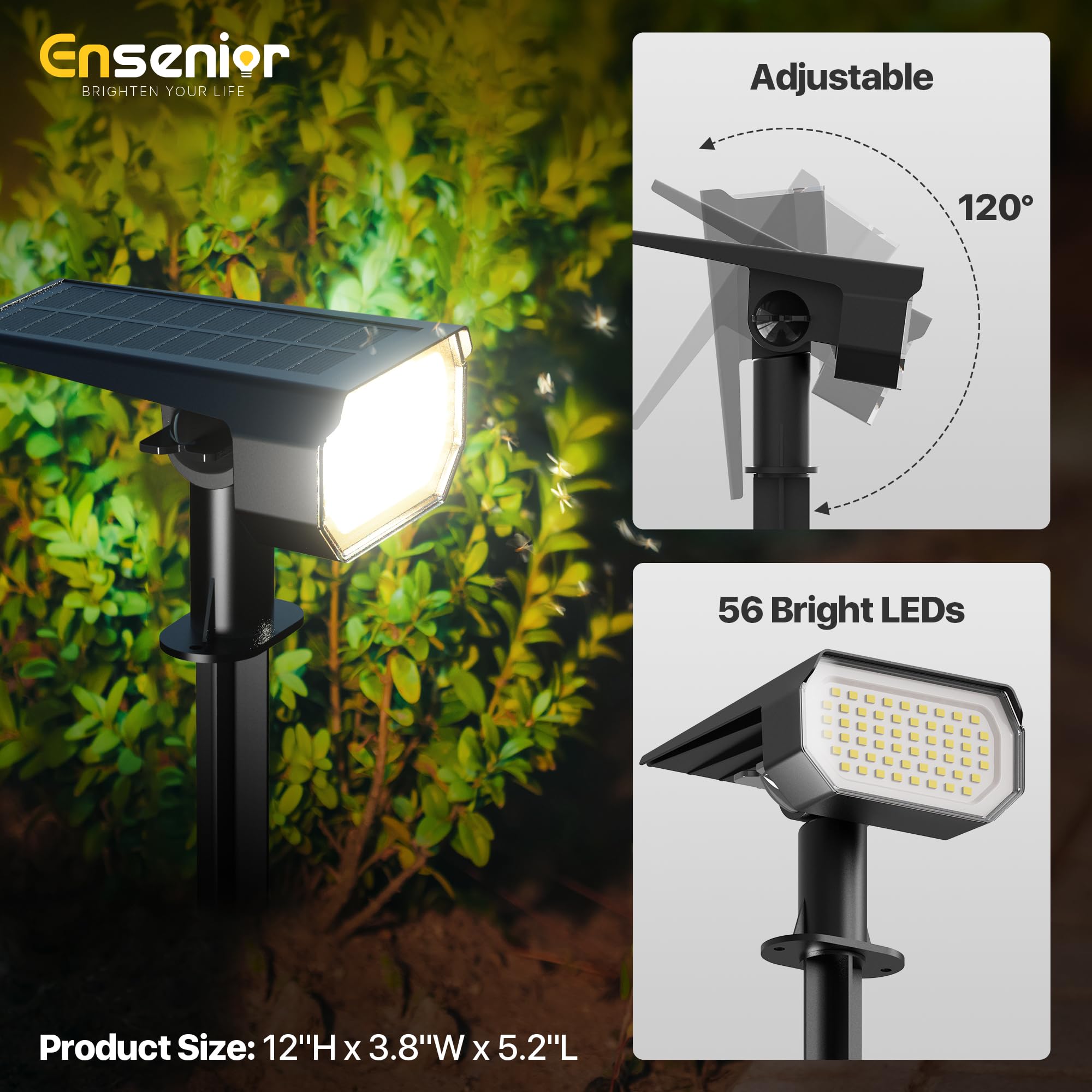 Ensenior Solar Spotlights Outdoor, 6500K Brightness Adjustable LED, 4 Pack, Waterproof, Cool White, Model: CP2-13CM-65K-04-BL-Z