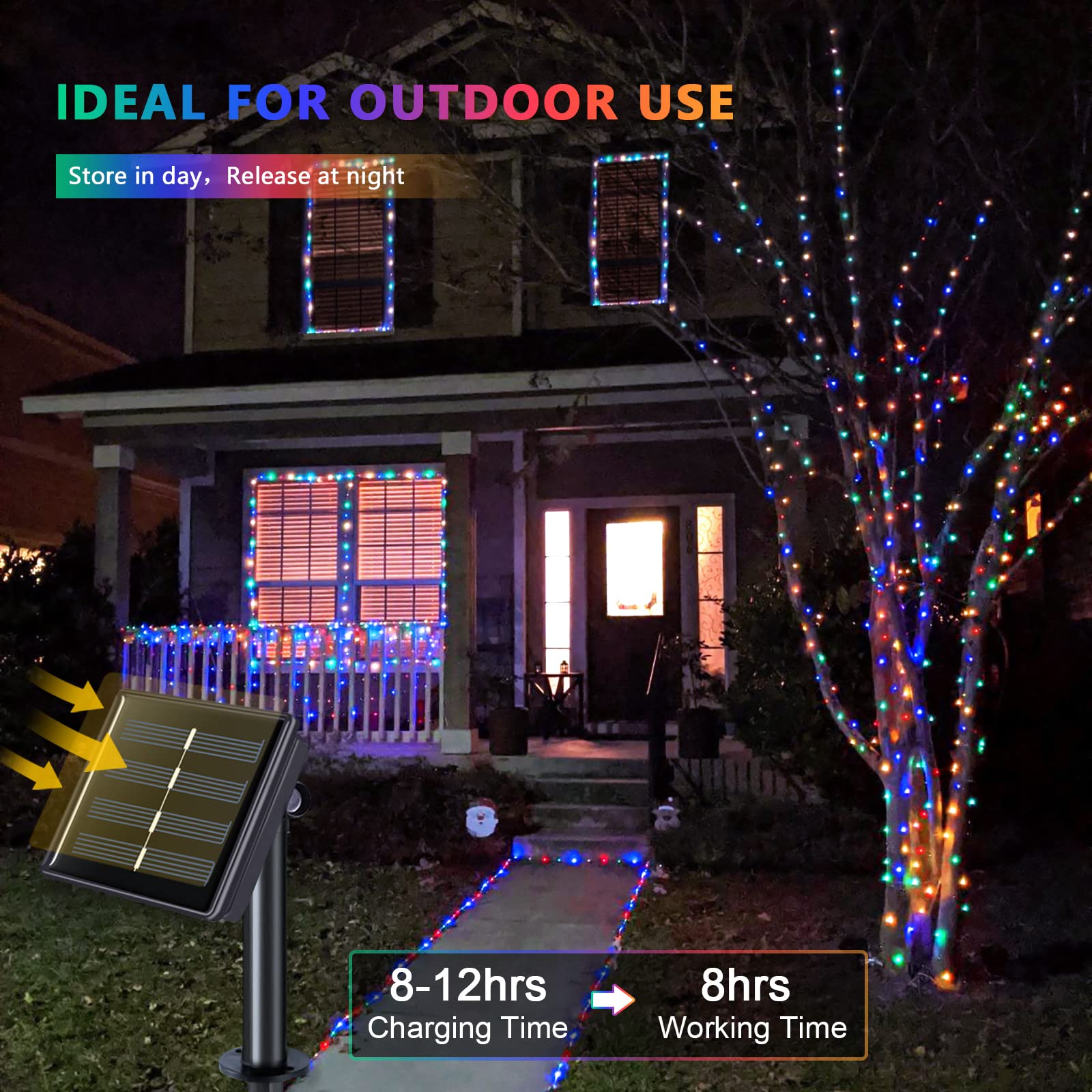Jmexsuss 4 Pack 100 Led Solar Christmas Lights, 33Ft Solar String Lights Outdoor Waterproof, 8 Modes Multicolor Solar Fairy Ligh