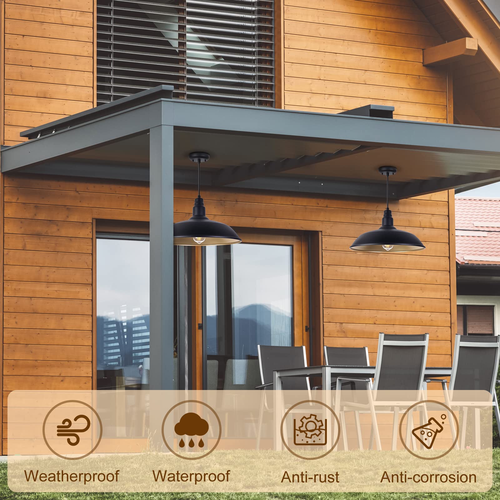 Goalplus Farmhouse Pendant Light With 16 Inch Dome For Outdoor And Indoor Use, Barn Style Hanging Light For Kitchen Dining Room,