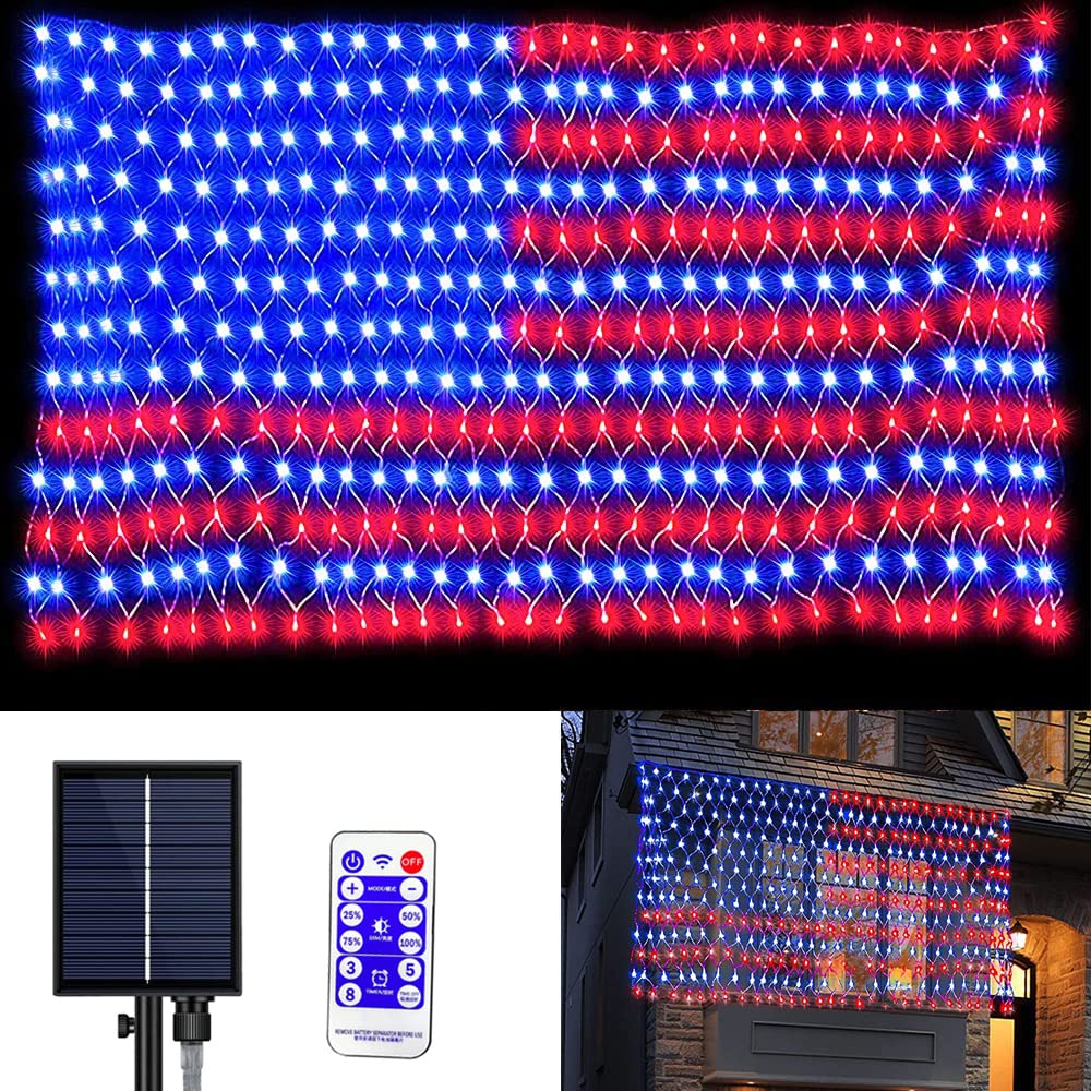 Miniao Solar American Flag Lights - 420 Led, 8 Modes, Waterproof For July 4Th & Garden Decor