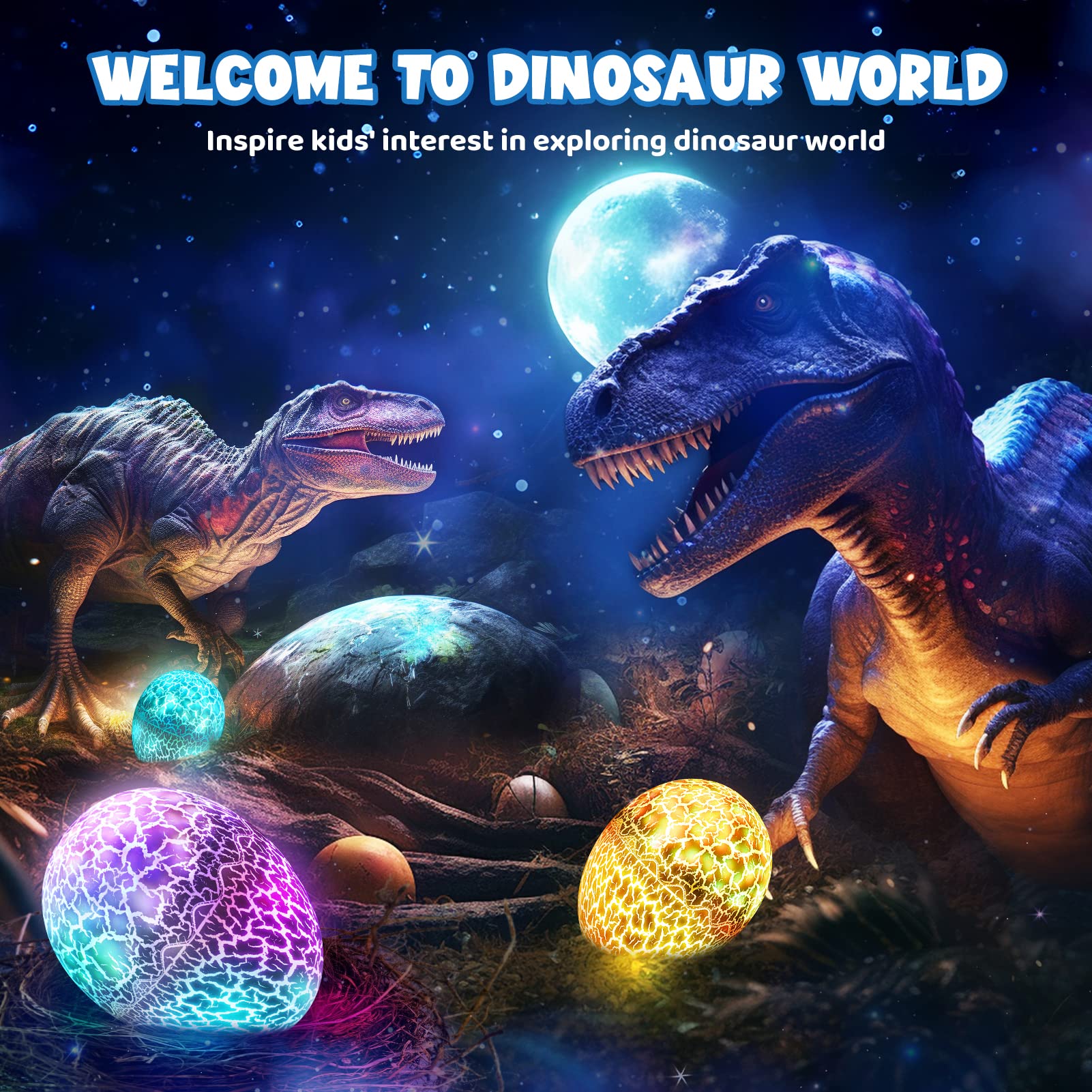 Dinosaur Egg Night Light Toys 2-In-1 Dino & Star Projector For Kids 3-5 6 7 8 9 10 Year Old Boy Girls Nights Lights Lamp Boys Easter Birthday Gifts For Kid Age 3-12