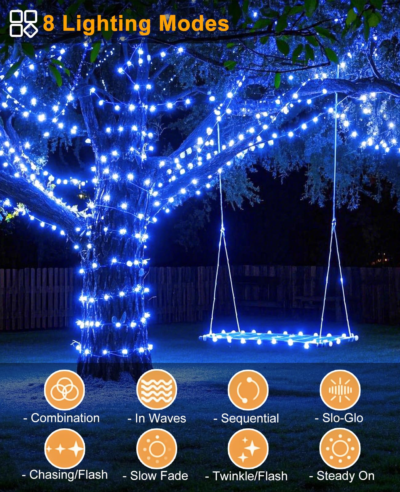 197Ft 600 Led Christmas Lights Outdoor  Plug In Christmas Tree Lights 8 Modes  Waterproof String Twinkle Lights For Indoor House Patio Garden Party Wedding Holiday Decorations  Blue