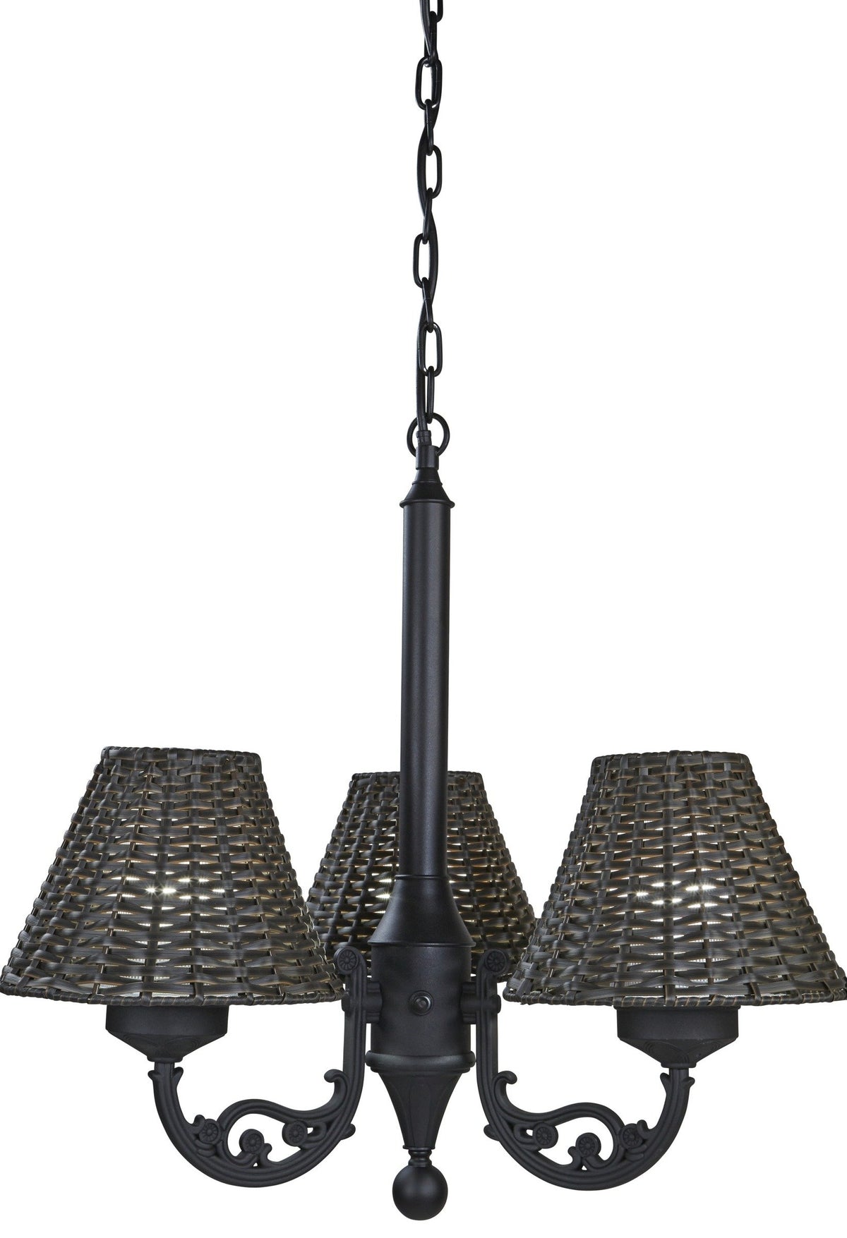 Patio Living Concepts Versailles Chandelier, 25&quot; Wicker Shade Lamp, Black/Walnut Finish