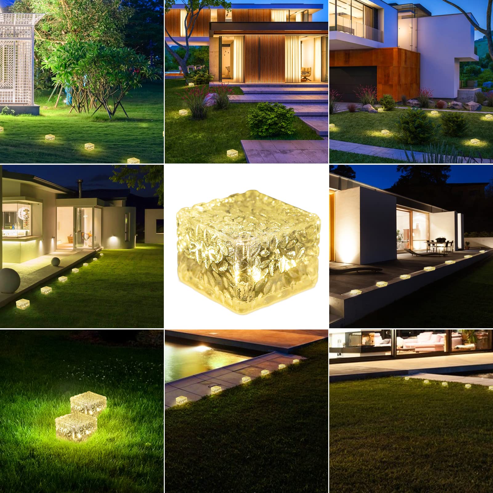 Hoflyw 6 Pack Solar Brick Lights, Warm White Led Landscape Pathway & Garden Decoration