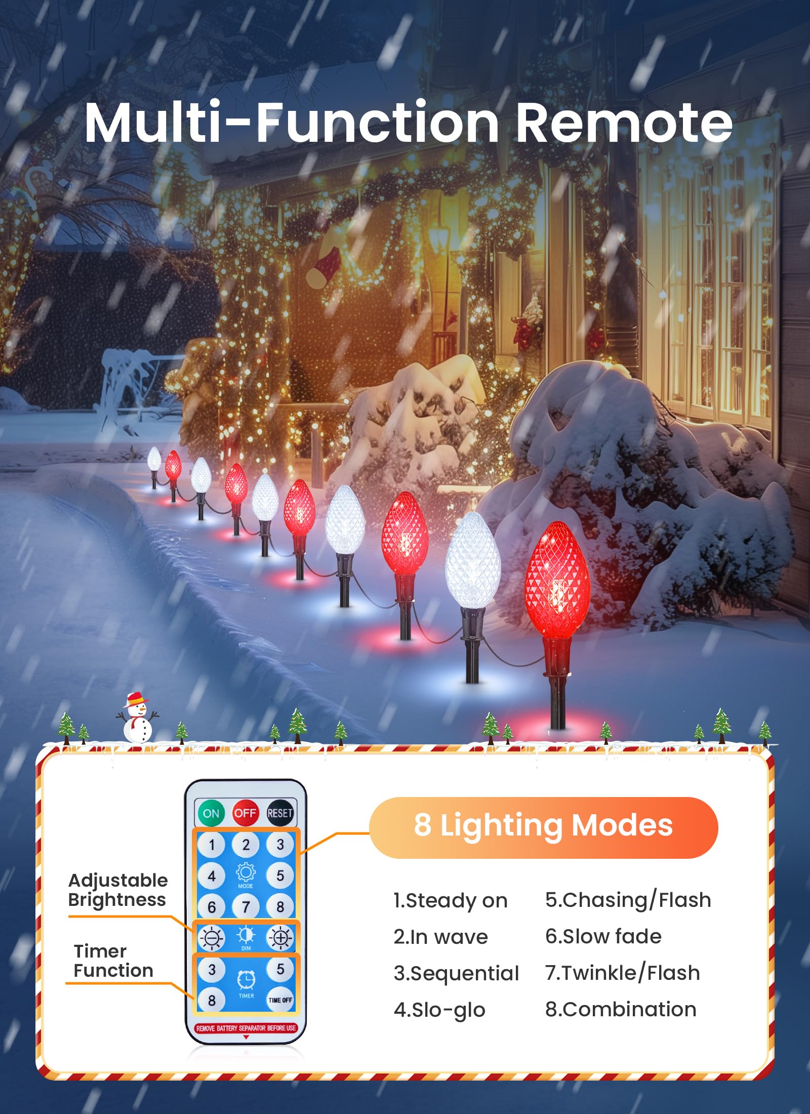 Minetom Solar C9 Strawberry Christmas Pathway Lights - 16FT, 10 LED, 8 Modes, Red & White, Polycarbonate, Model 96ebb898-d573
