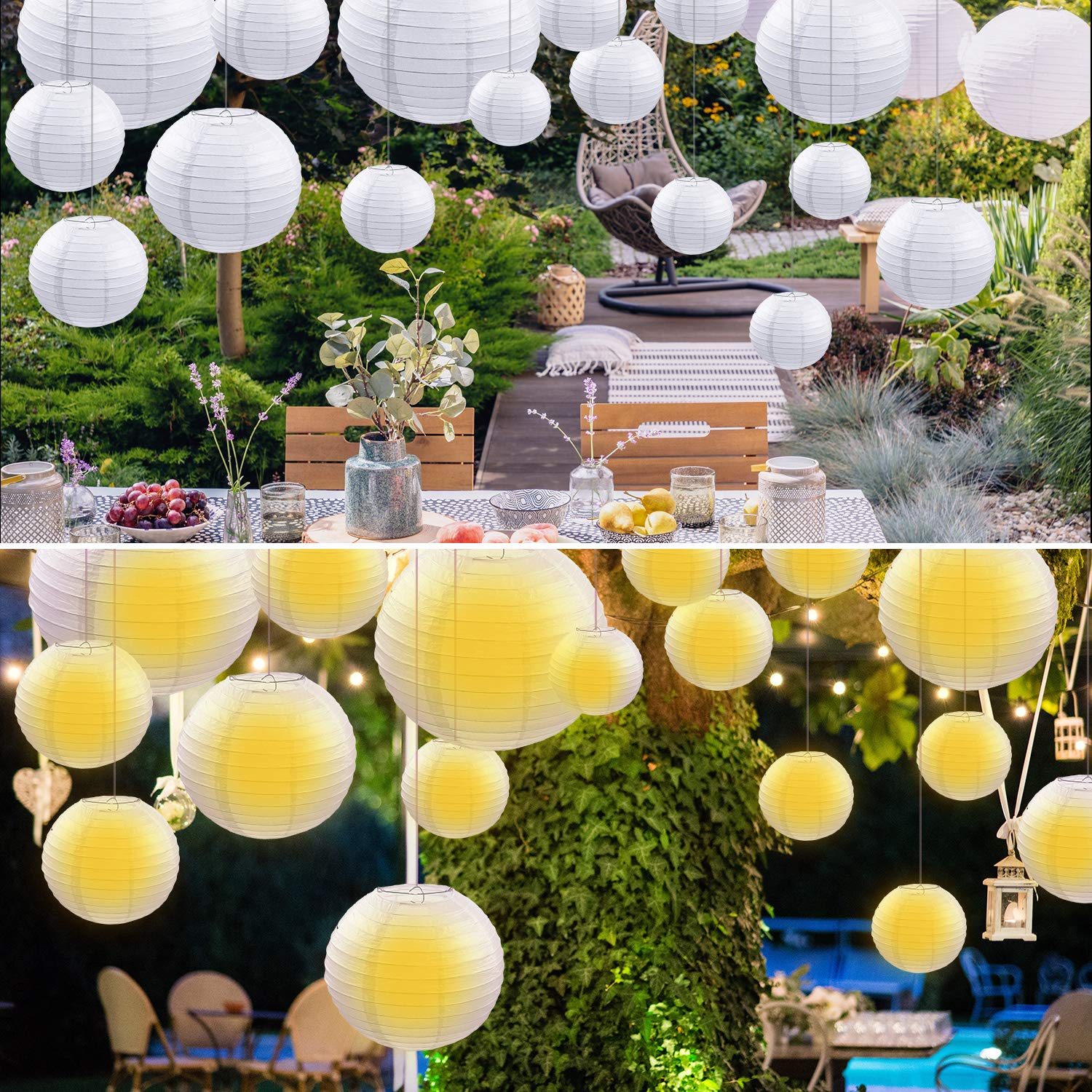 Pelopy 18 Pcs White Paper Lanterns 4/6/8/12 Inches Chinese Japanese Round Lamp For Paper Lanterns Indoor New Year Wedding Valent