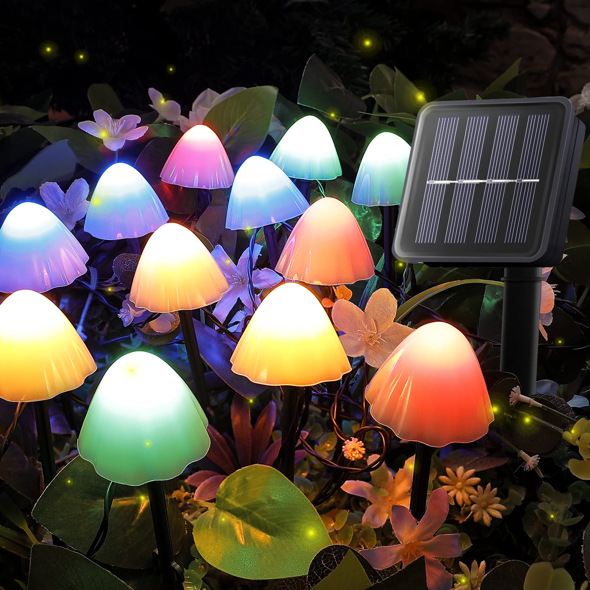 Pellimo Set Of 12Pcs Mushroom Solar Garden Lights,2 Modes 14.5Ft Solar Powered Mushroom Night String Lights Waterproof For Outdoor Pathway Garden Lawn Party Christmas Decor (Multicolor)