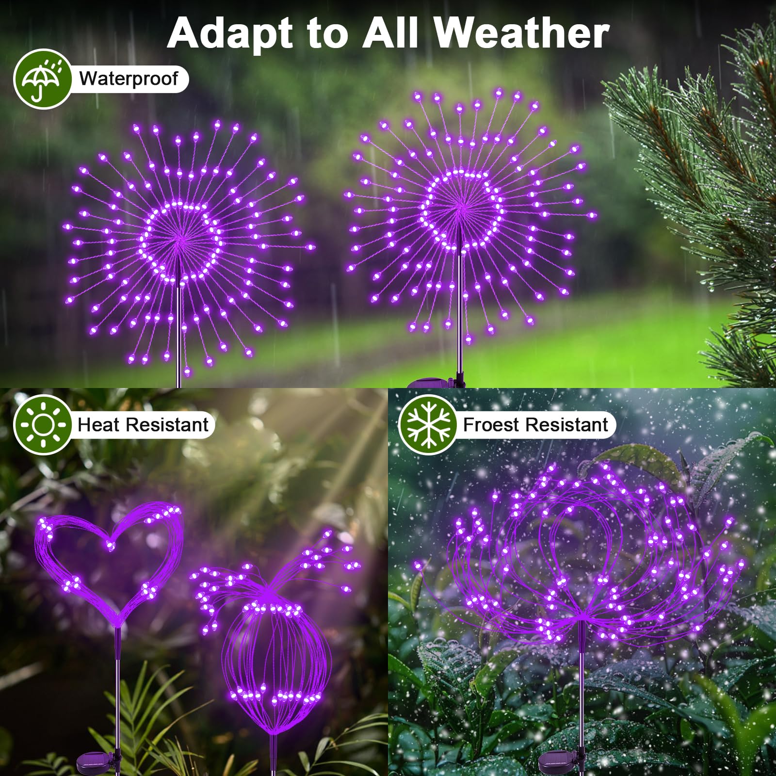 YaaFen Solar Firework Lights, 120 LED, 2 Pack, Waterproof, Purple, Outdoor Decorative Garden Lights