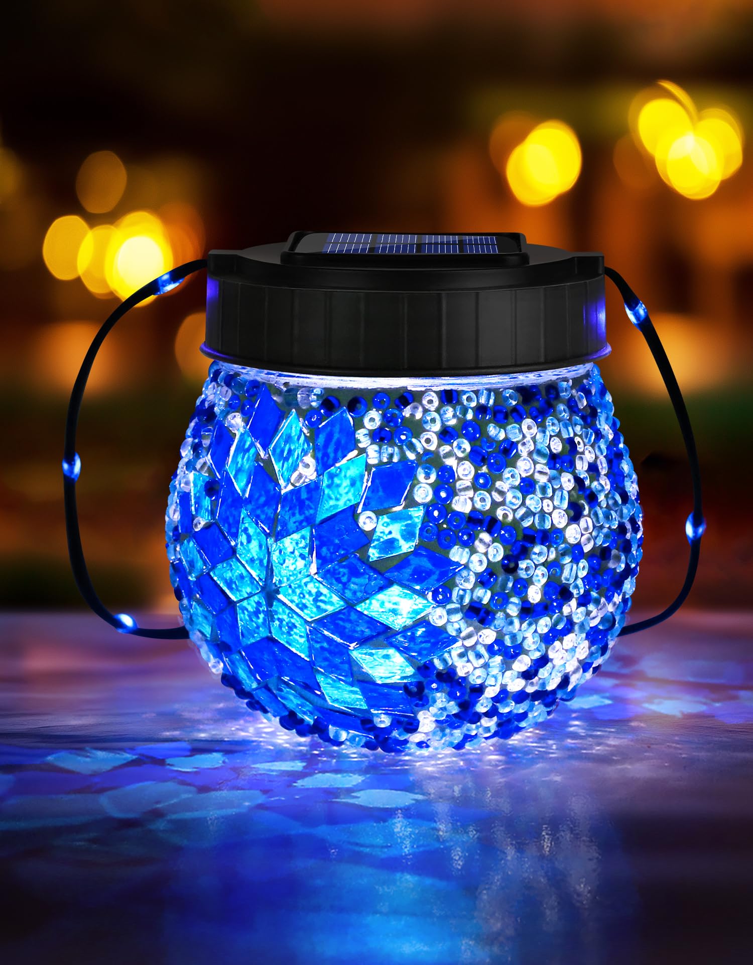Mosaic Solar Lights Outdoor 6 Pack  Solar Hanging Lanterns Christmas Halloween Gifts For Women Mom Grandma  Waterproof Glass Globe Lights  Garden Patio Decor For Yard  Tree  Balcony  Cold