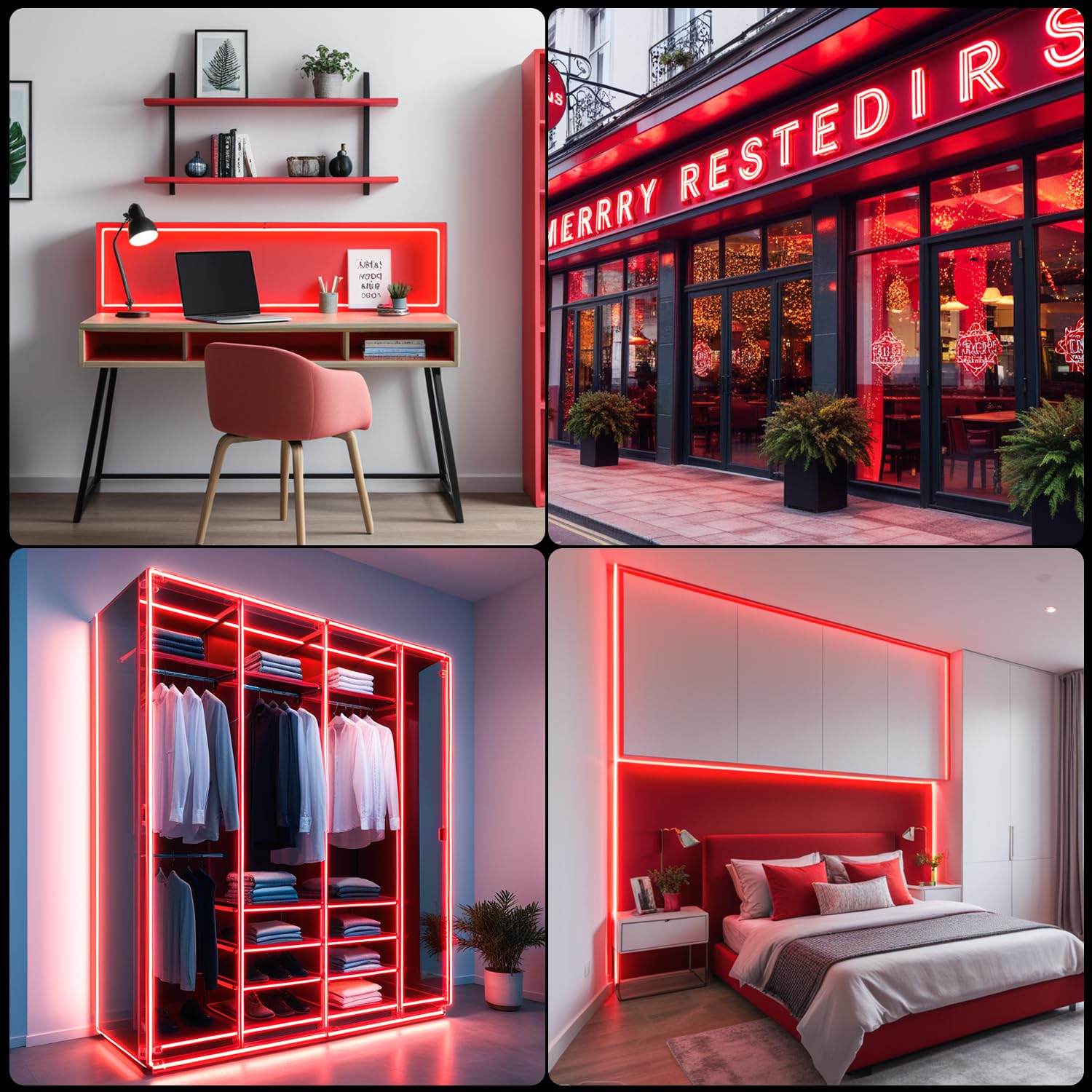 iNextStation 12V LED Strip Lights, 16.4FT Waterproof Flexible Neon Rope Light, Red, Dimmable & Cuttable for Cabinet, Wall, Bedroom