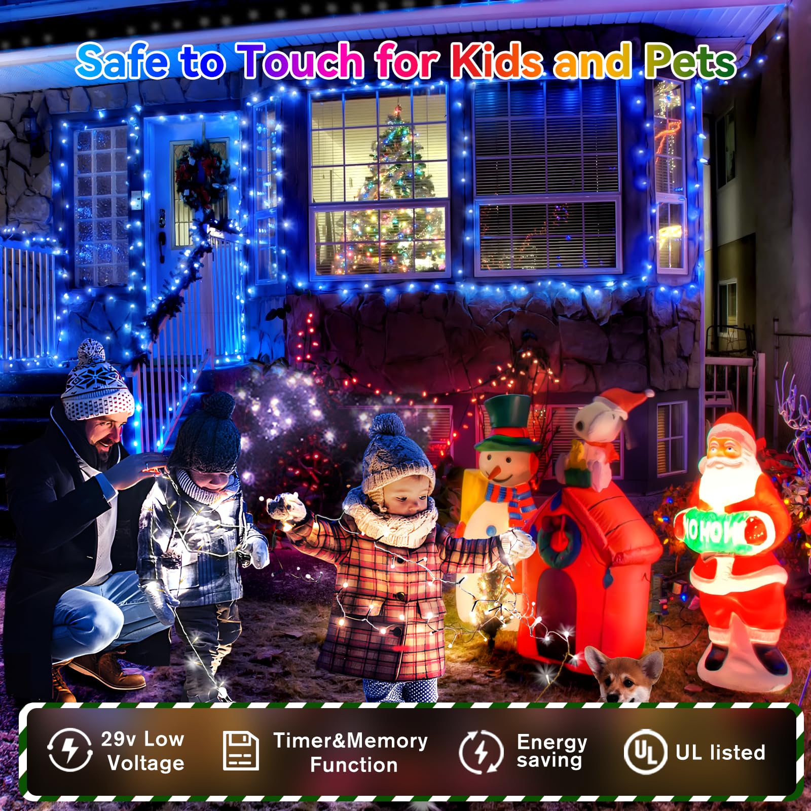 Heceltt 200 LED String Lights, 66ft Clear Wire Twinkle Fairy Lights, Indoor Outdoor, Remote, Blue, Model BG-CL3M3-306L01