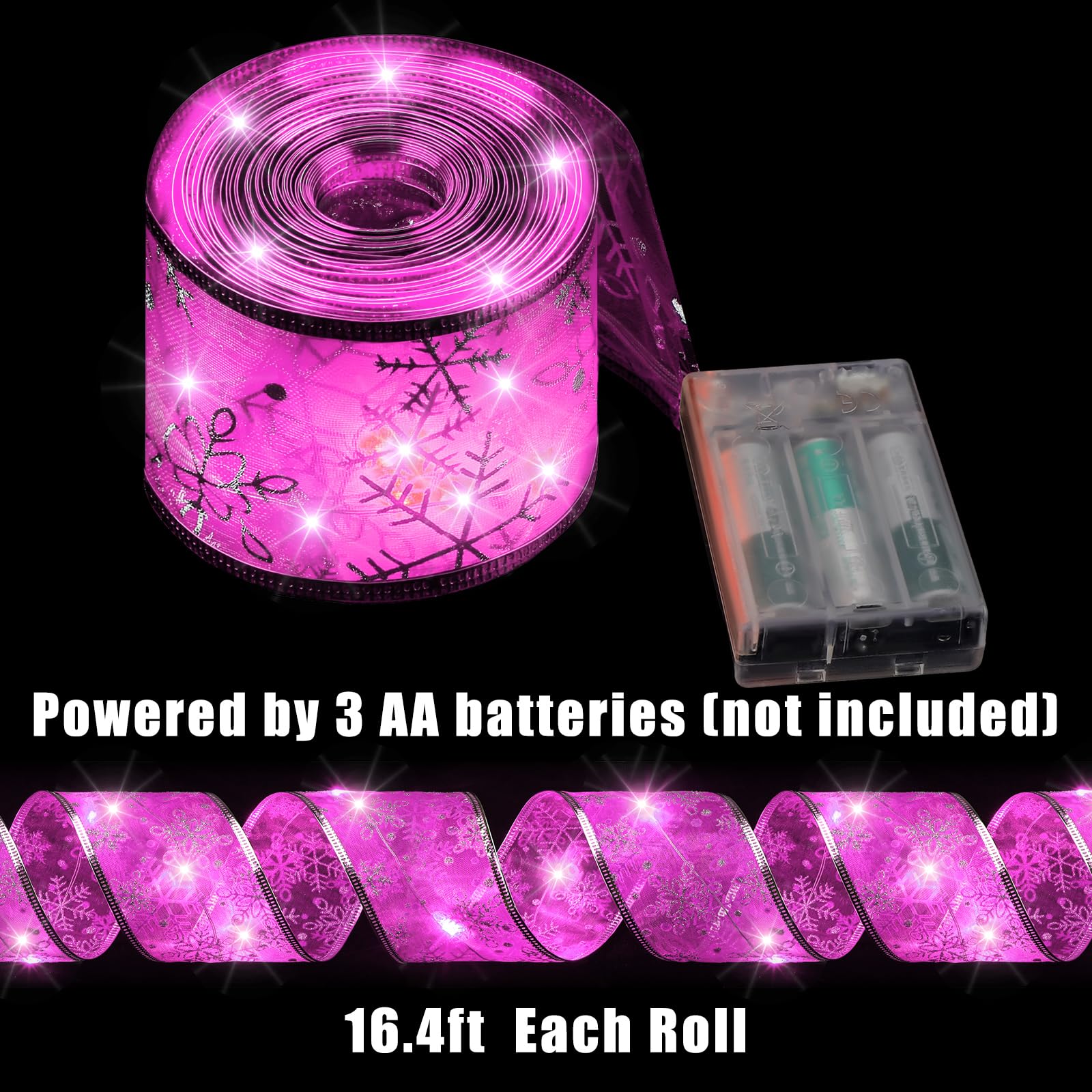 Christmas Ribbon Lights Christmas Lights 16.4 Ft Glow Christmas Tree Ribbon Battery Operated Indoor String Lights For Outdoor Xmas Holiday Party Wedding Garland Lighted Decoration (Pink Snowflake)