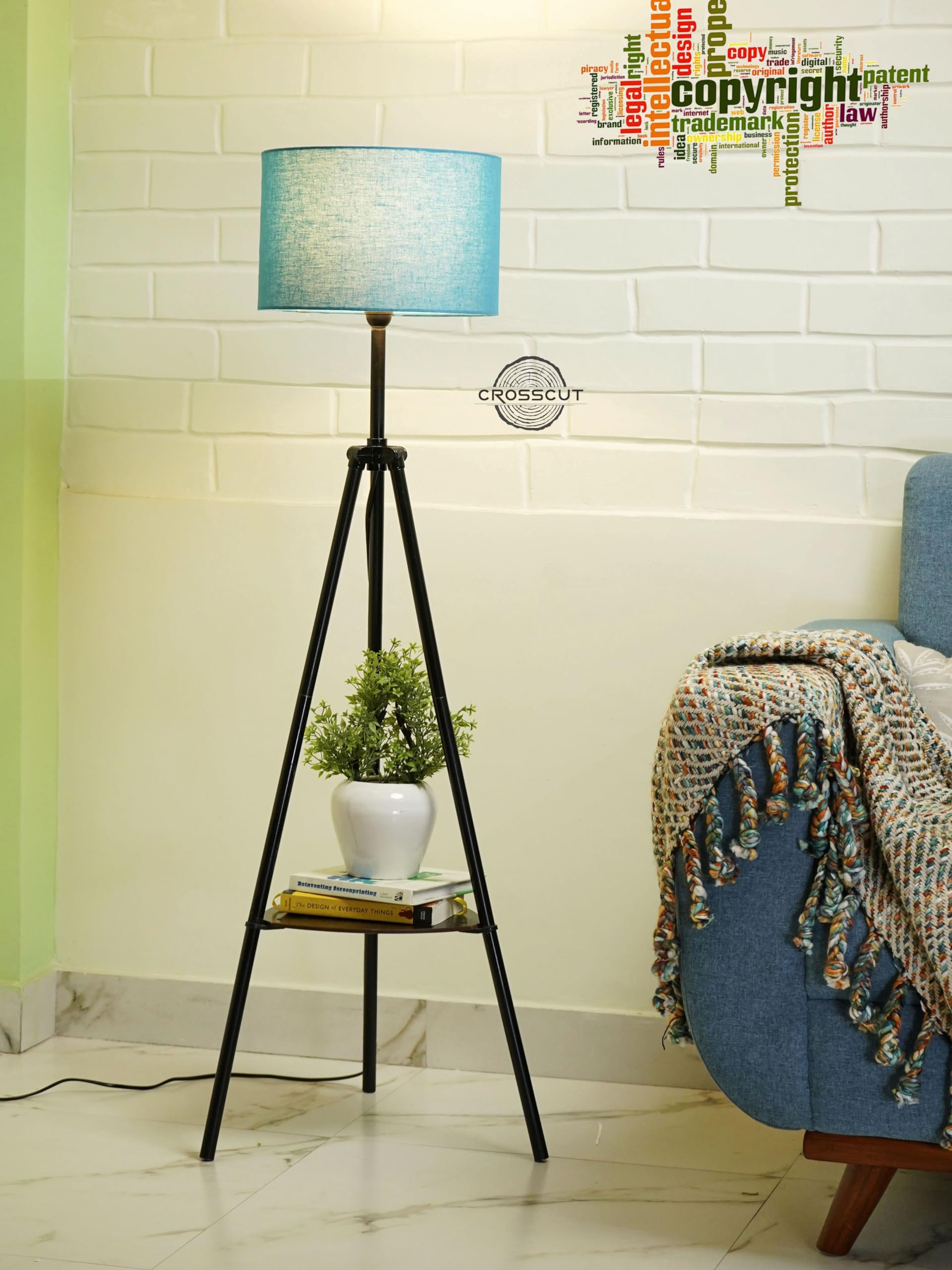 Crosscut Furniture Metal Floor Lamp with decorative shelf (Royal Blue)
