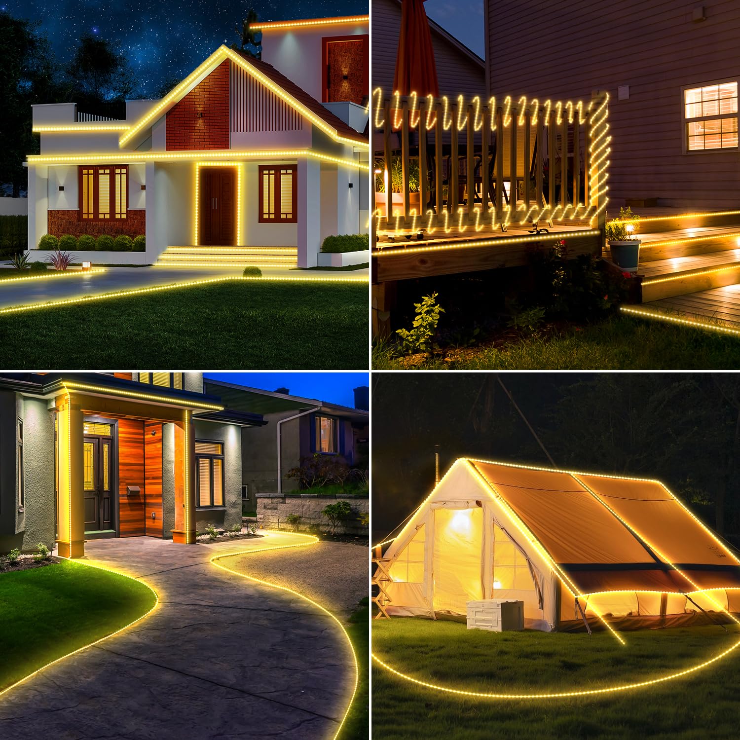 Omika 50Ft 600 Leds Solar Rope Lights, Usb Charging, 20 Lighting Modes, Dimmable Timer Remote Control, Ip68 Waterproof For Outdo