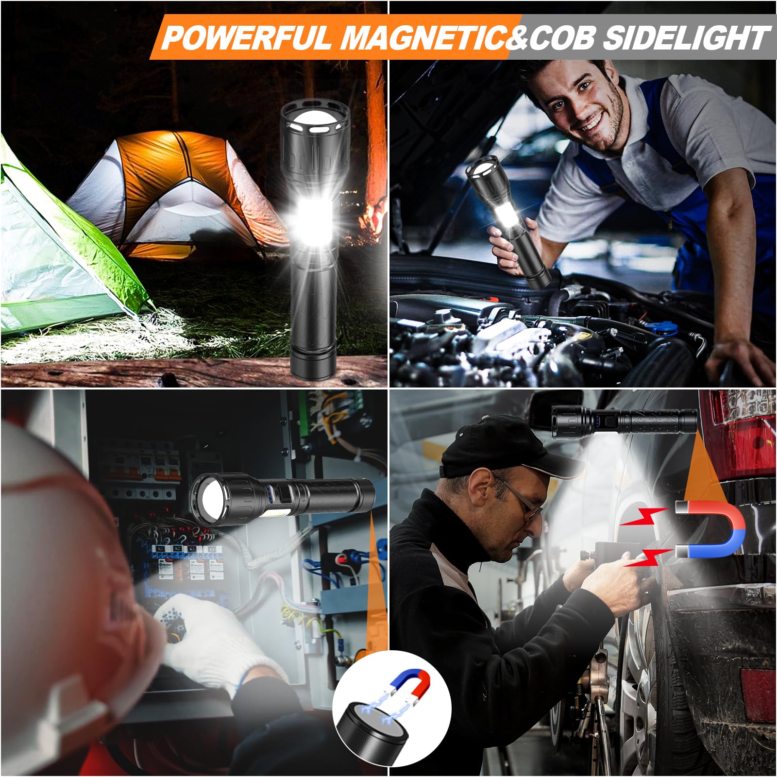 Morevac Flashlights High Lumens Rechargeable- 100,000Lm Super Bright Tactical Magnetic Led Flash Light With 8 Modes,Cob Work Light,Waterproof,Power Handheld Flashlight For Emergency,Hurricane,Hiking