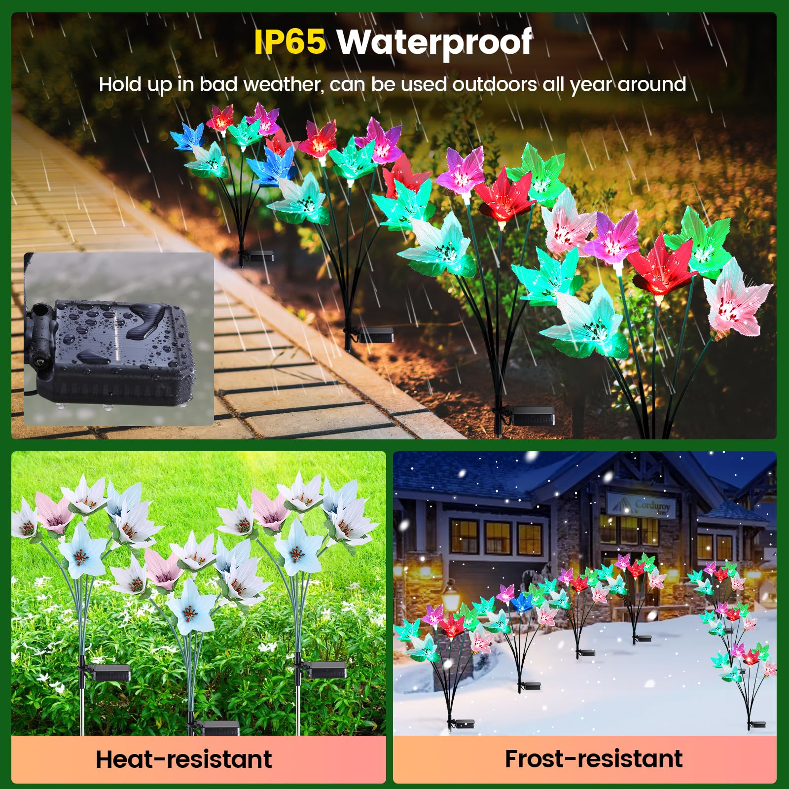 Adecorty Solar Garden Lights - Swaying Outdoor Decorative Waterproof 3 Pack With 7 Color Changing 18 Fiber Optic Flowers For Out