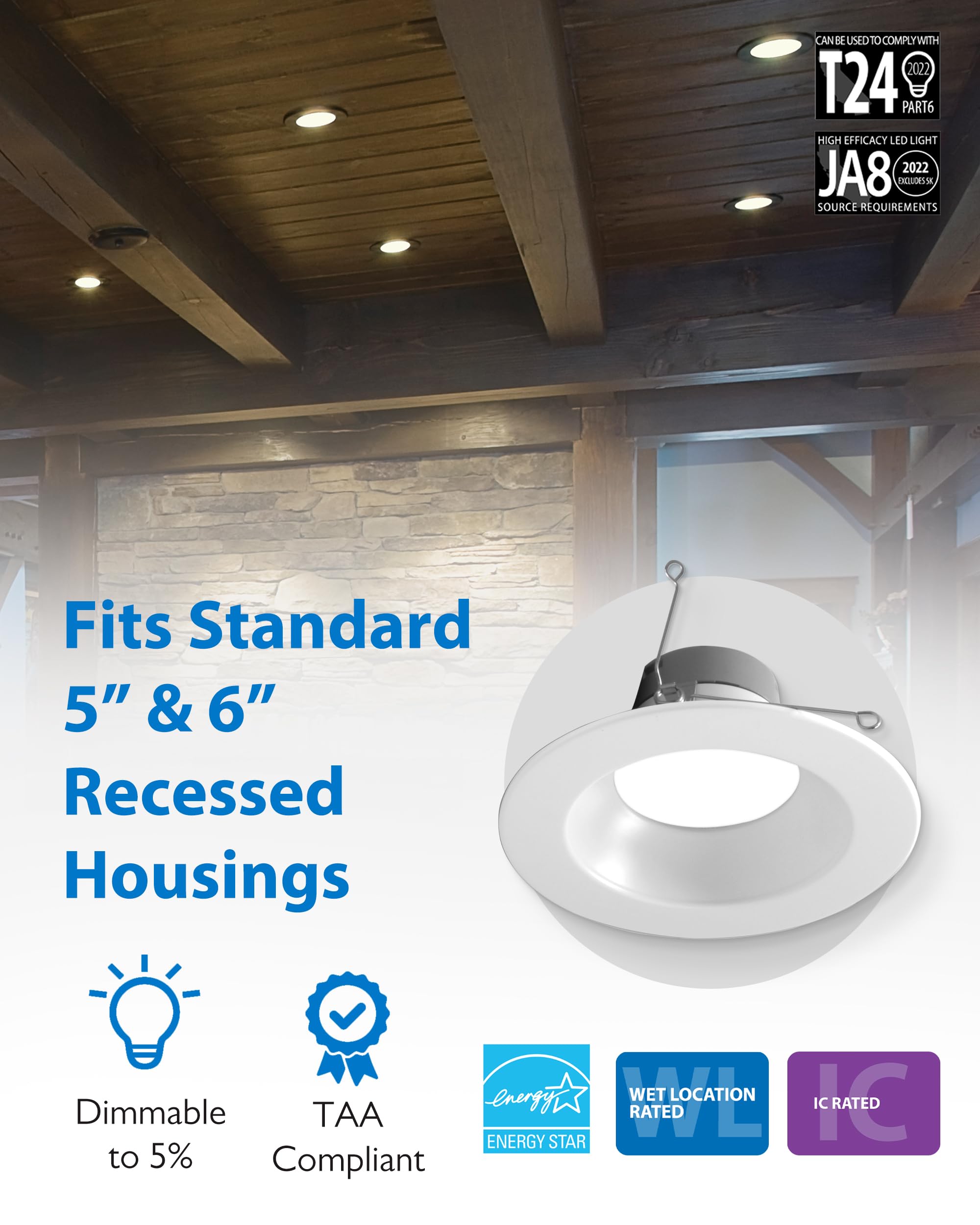 Nicor Lighting Recessed Ceiling Lights Led Downlight - Dimmable 5/6 Inch Led Recessed Light Fixtures - Selectable Cct 2700K-5000K  918 Lumens  10.3W - Dlr56 Led Retrofit Ceiling Light  White  12-Pk