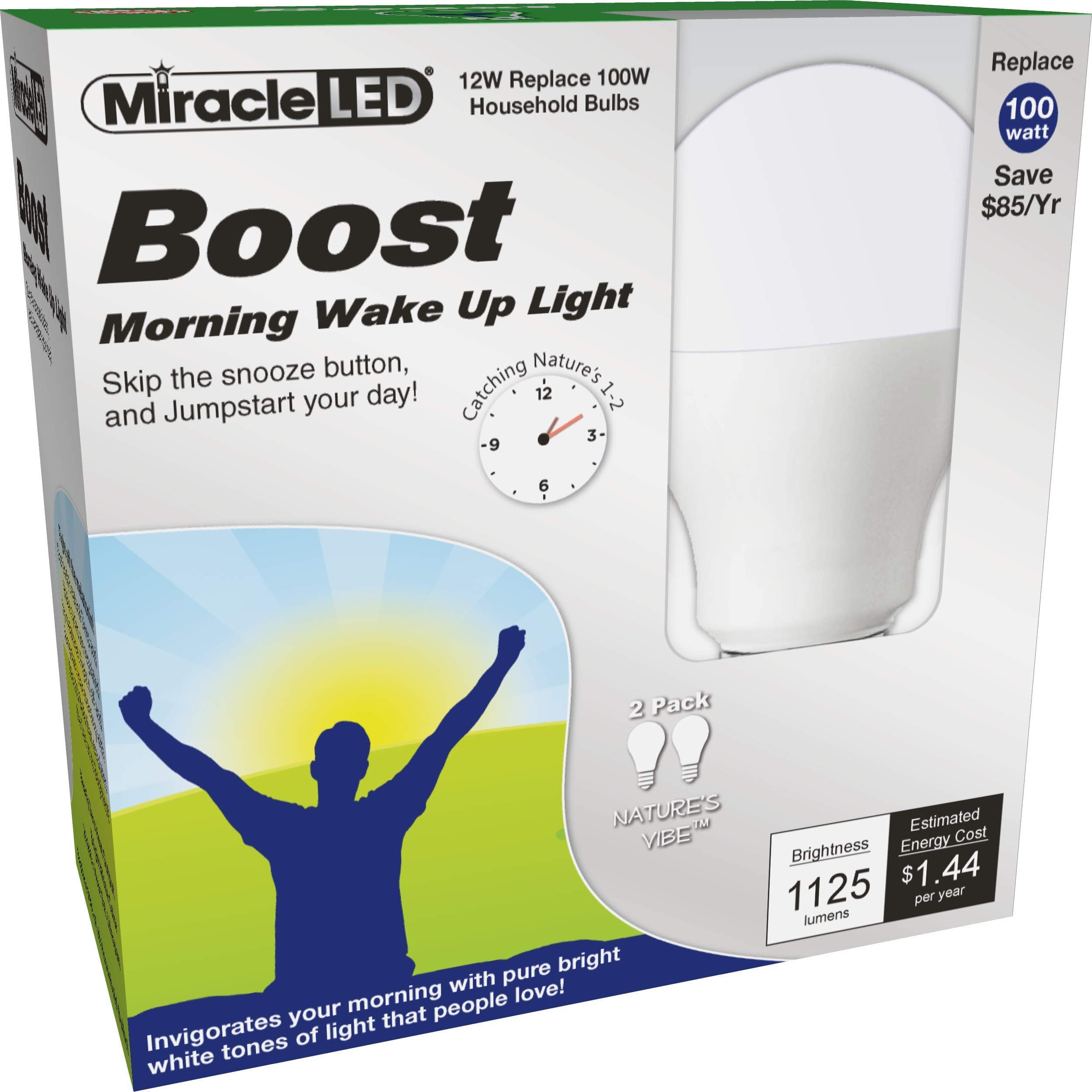Miracle Led Boost Wake Up Light, 2-Pack, Replaces 100W Bulbs, Bright White Natural Energy