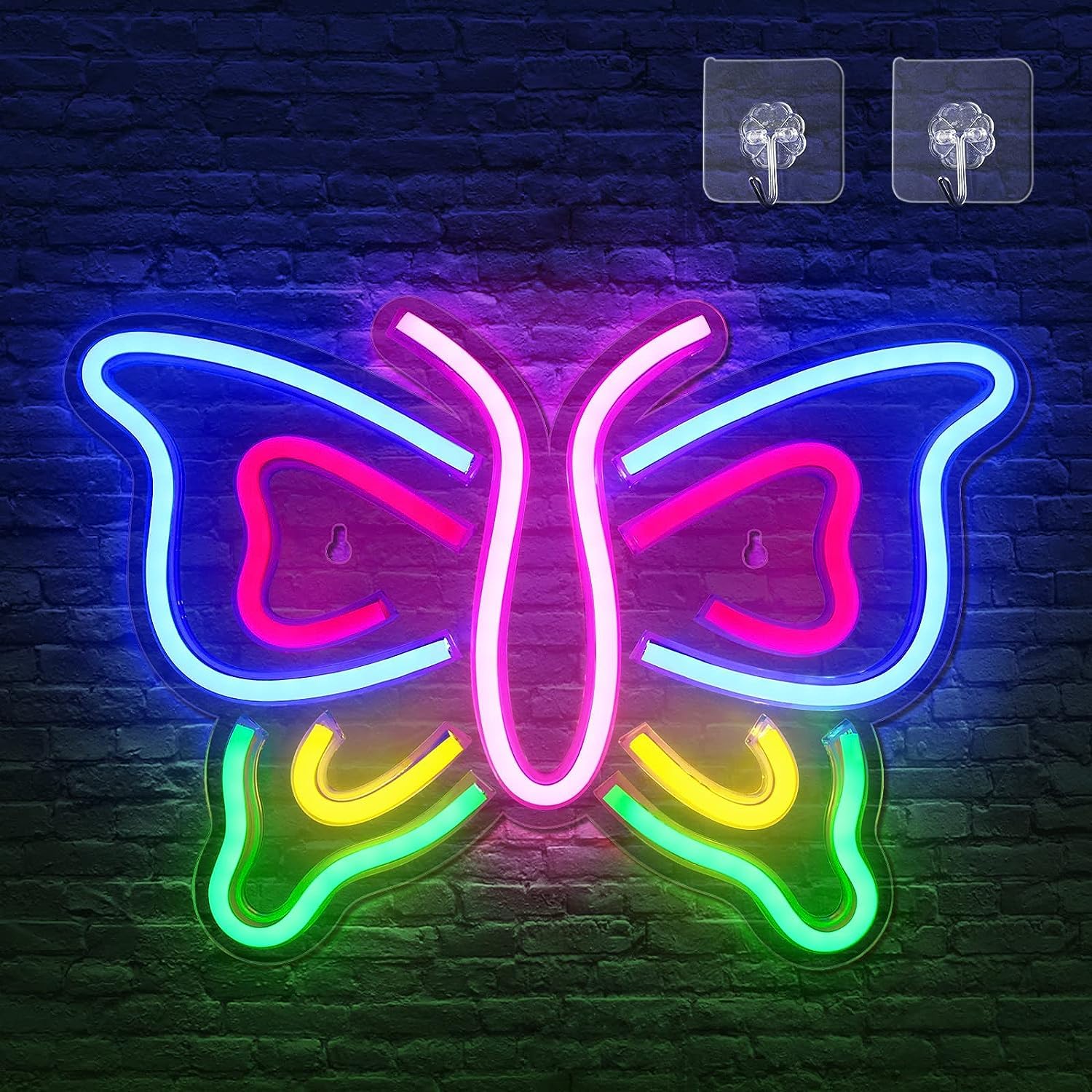 Arrinew LED Neon Signs - Colorful Butterfly Wall Decor, USB Powered, Model NHD05