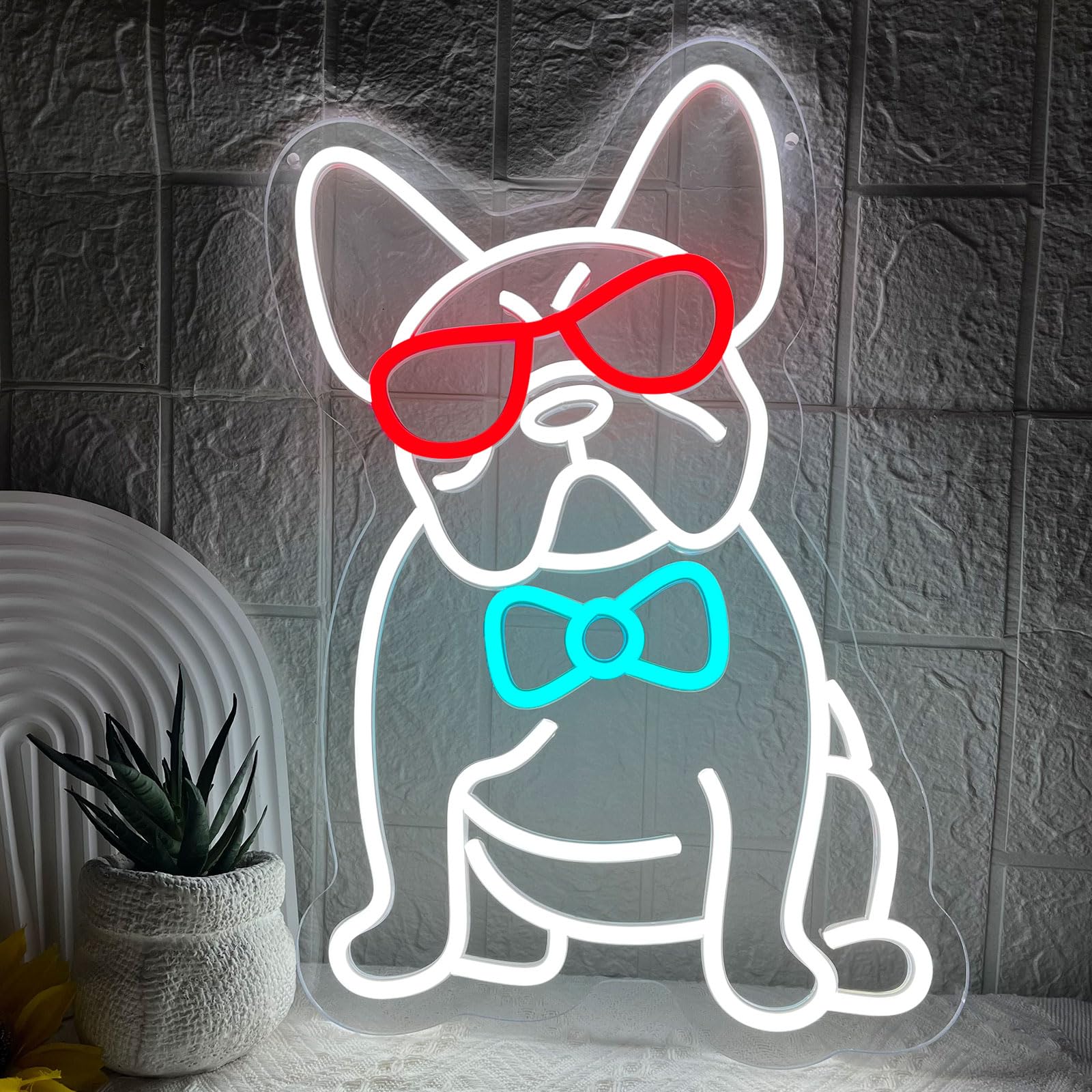 Nen Sign French Bulldog Neon Wall Decor LED Light 11.2inx16.9in Polyvinyl Chloride