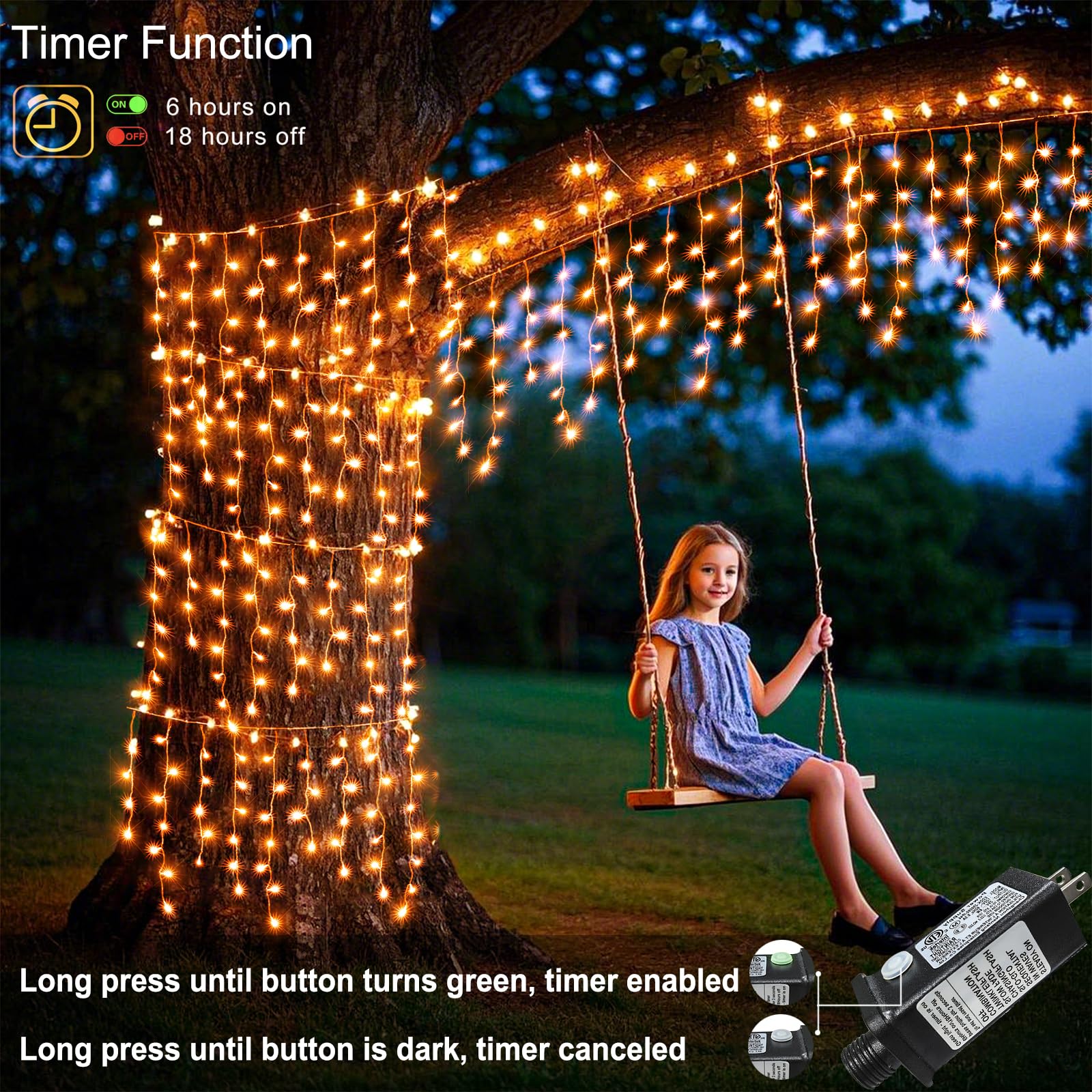 33 Ft Orange Icicle Lights For Outside, 400 Led Christmas Lights Outdoor, Clear Wire Twinkle String Lights With Timer 8 Modes Wa