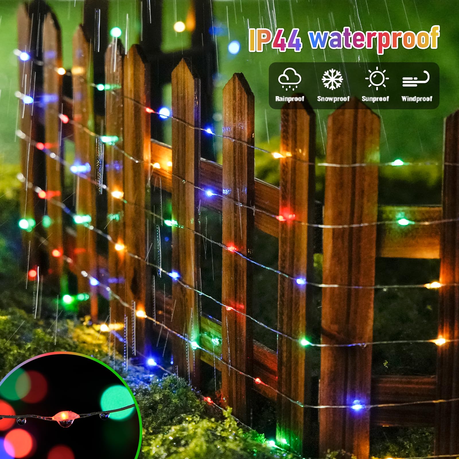JMEXSUSS 200 LED Multicolor Fairy Lights, 66ft Waterproof Christmas Tree Lights, 8 Modes, Copper Material