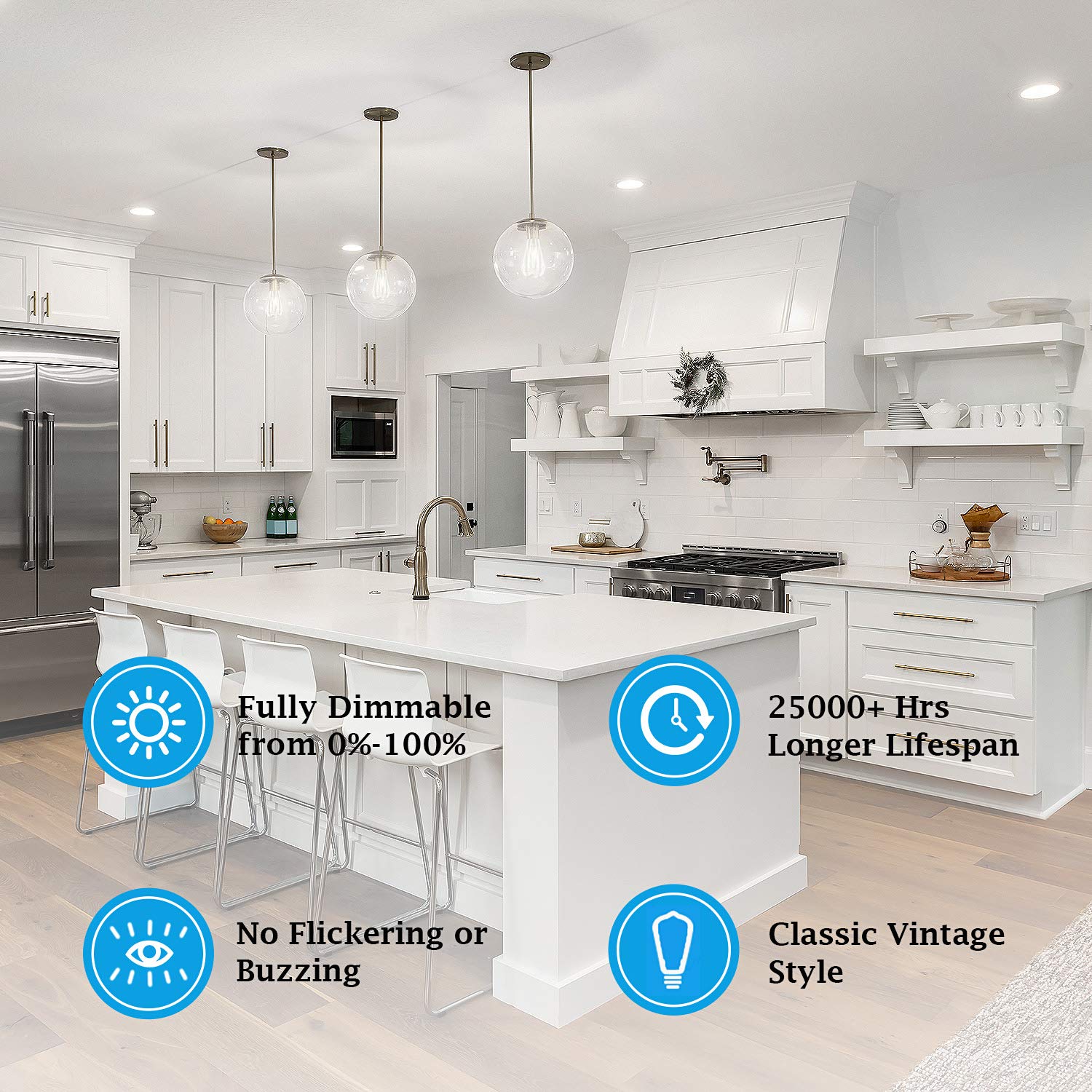 Tobusa Vintage Led Dimmable Edison Bulbs 8W 1200 Lumens 5000K Daylight White,