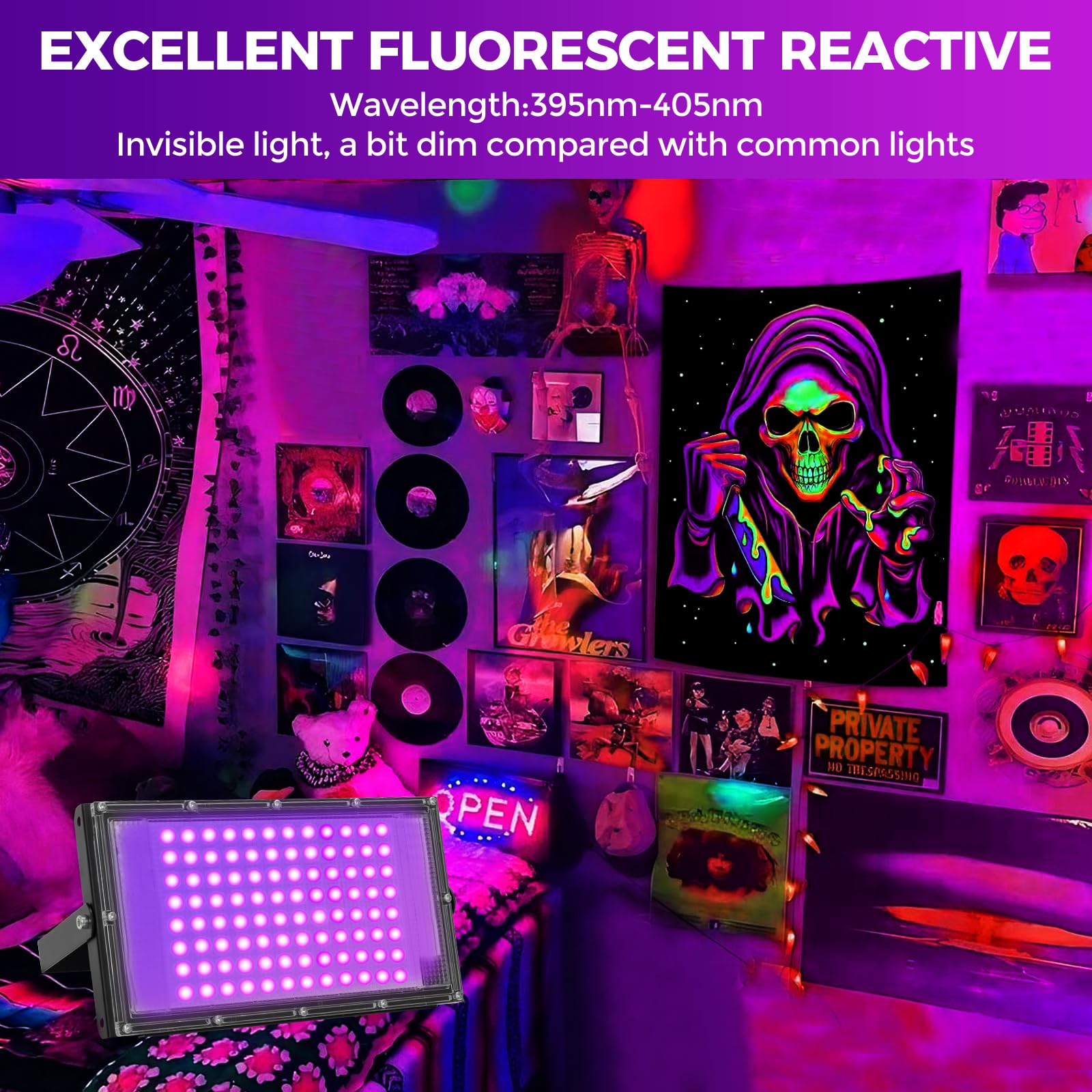 100W Led Black Lights For Glow Party - Waygor Uv Blacklight Floodlight 395Nm Blacklights Spotlight Purple Black Light Flood Ligh