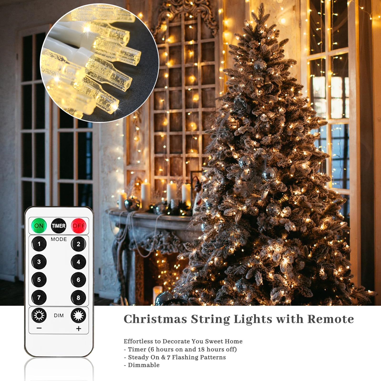 Elavika 20ft Battery Operated Christmas Lights, 50 LED, 8 Modes, Waterproof, Warm White, Model STL009-SJP-50WW-TMX, 2 Pack