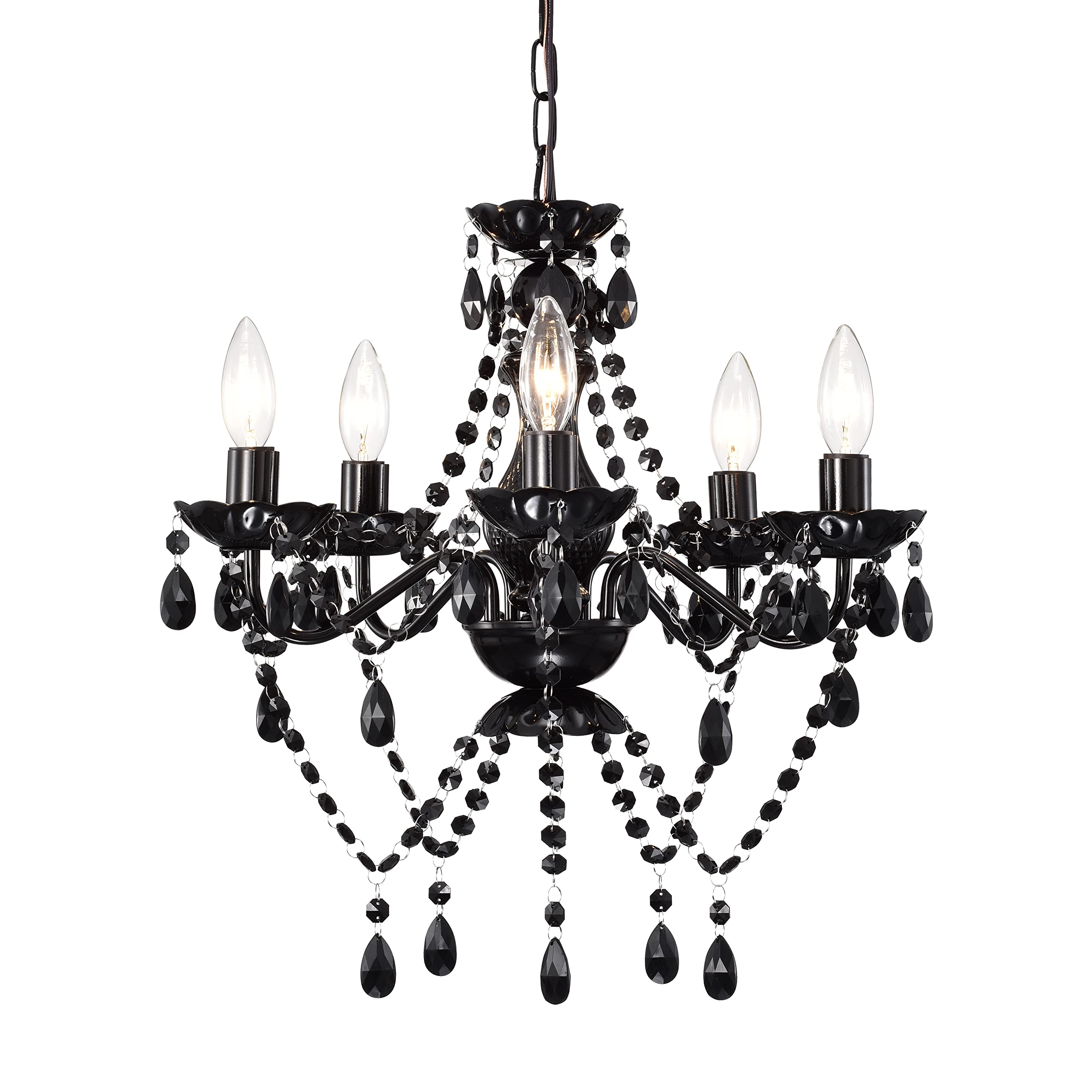 Antique House Black Small Crystal Chandelier, 5-Light Acrylic Chandelier Lighting Fixture for Bedroom, Closet, Dining Room, Entr