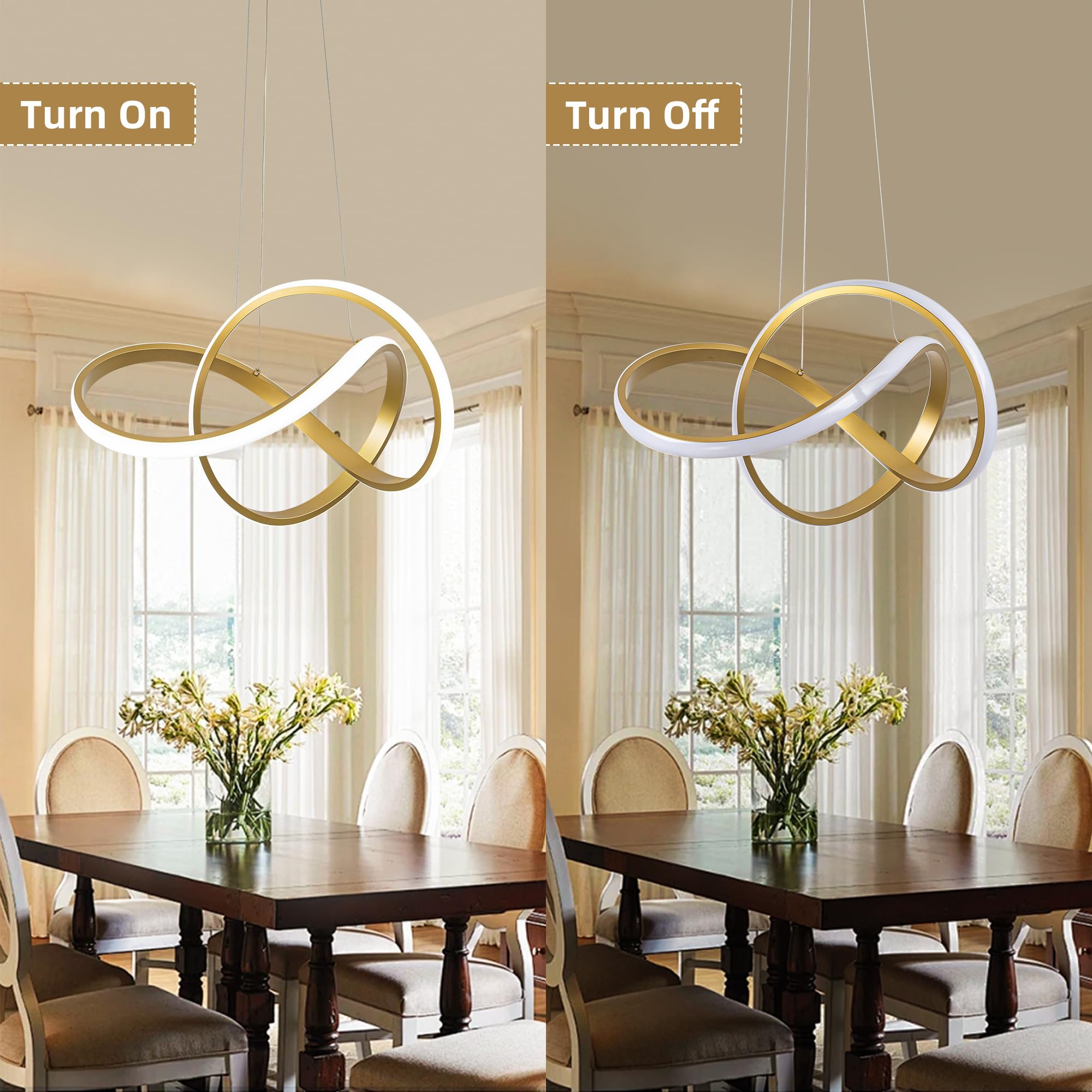 MAYNA Modern Gold LED Chandelier Light Fixture, 19.7" Aluminum Pendant for Dining Room, Kitchen Island, Model YG-4606-3P-SB