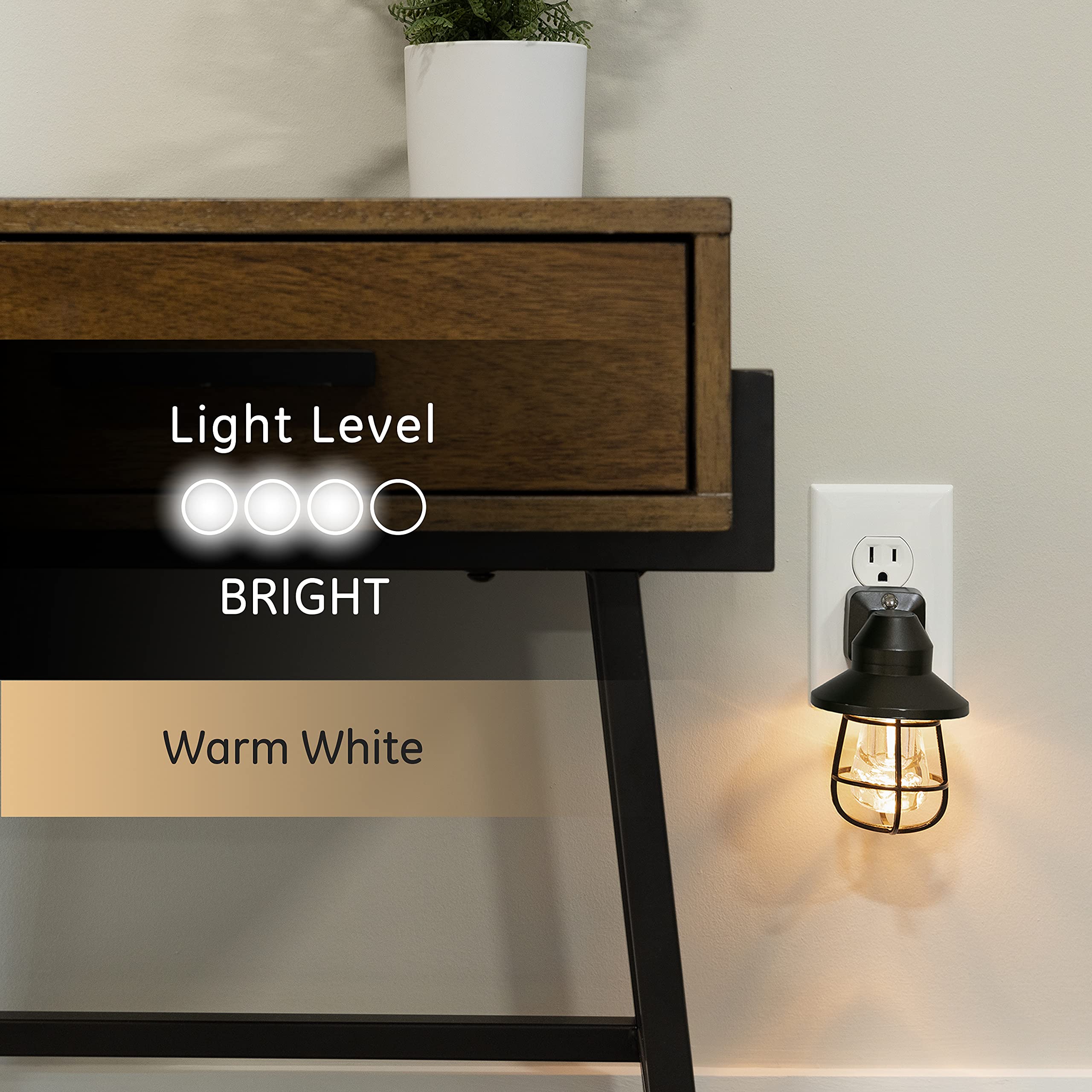 GE Vintage LED Night Light, Dusk-to-Dawn Sensor, Acrylic, 4 Pack, Black, Model 62461 - Ideal for Bedroom, Bathroom, Kitchen, Hallway