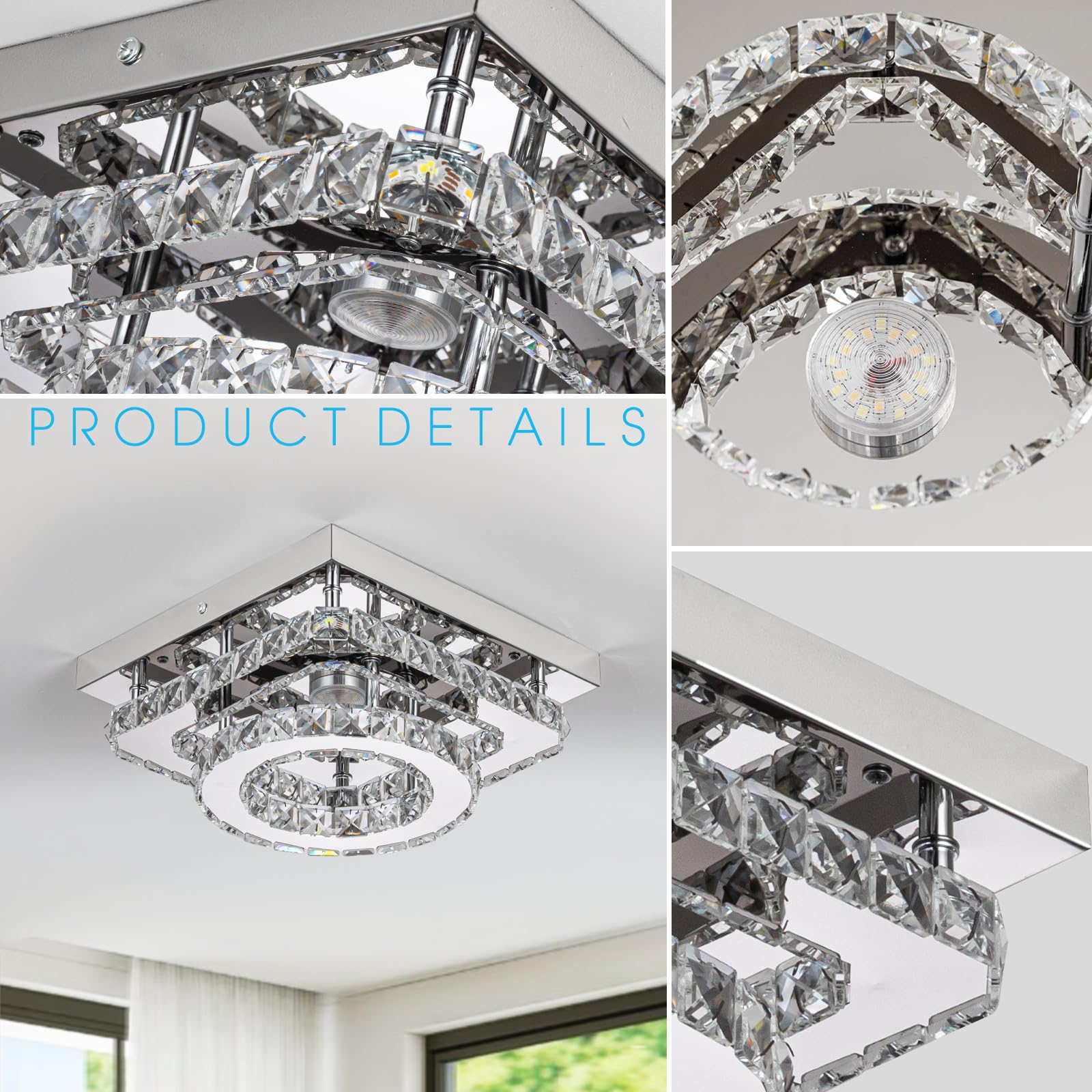 Dsliting Crystal Flush Mount Ceiling Light Led Modern Chandelier Crystal Ceiling Light Fixture 2 Layers Crystal Ceiling Chandeli