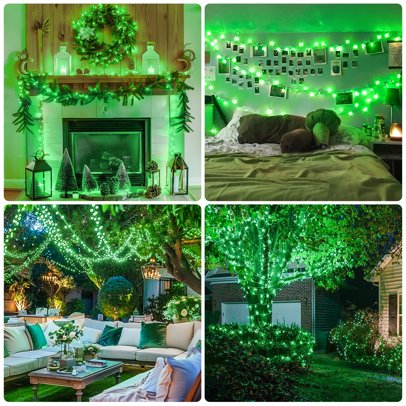 Potive 2 Pack Total 66Ft 200 Led Green Lights For St Patrick'S Day - Outdoor, Remote, 8 Modes, Werproof, Green Battery Operated