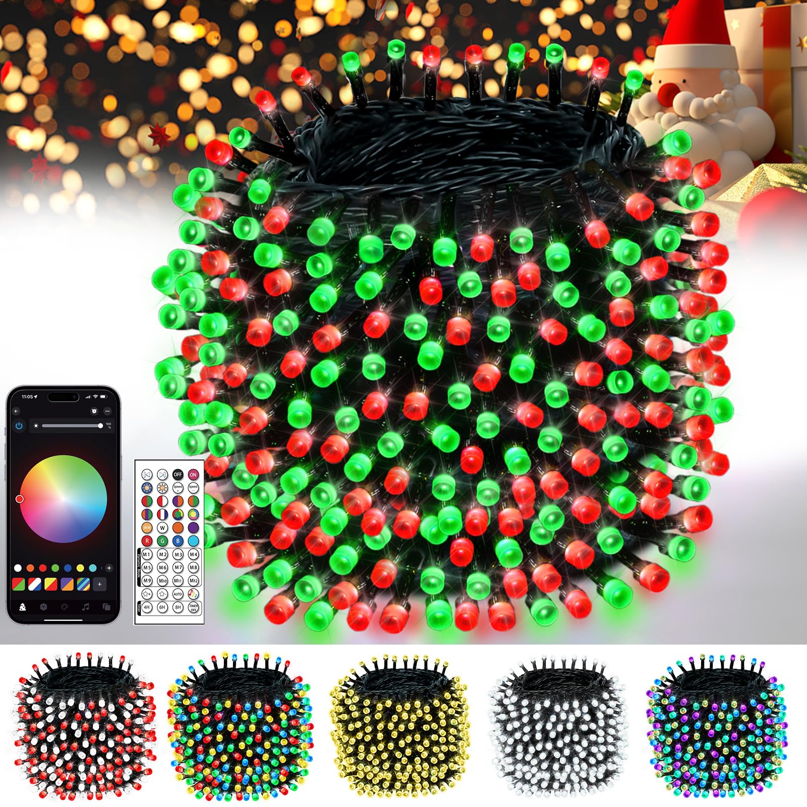 Smart Color Changing Christmas String Lights  206Ft 600Led App Control Rgb Led String Lights With Remote & Timer  Waterproof Twinkle Christmas Tree Lights Indoor Outdoor Holiday Xmas Tree Decorations