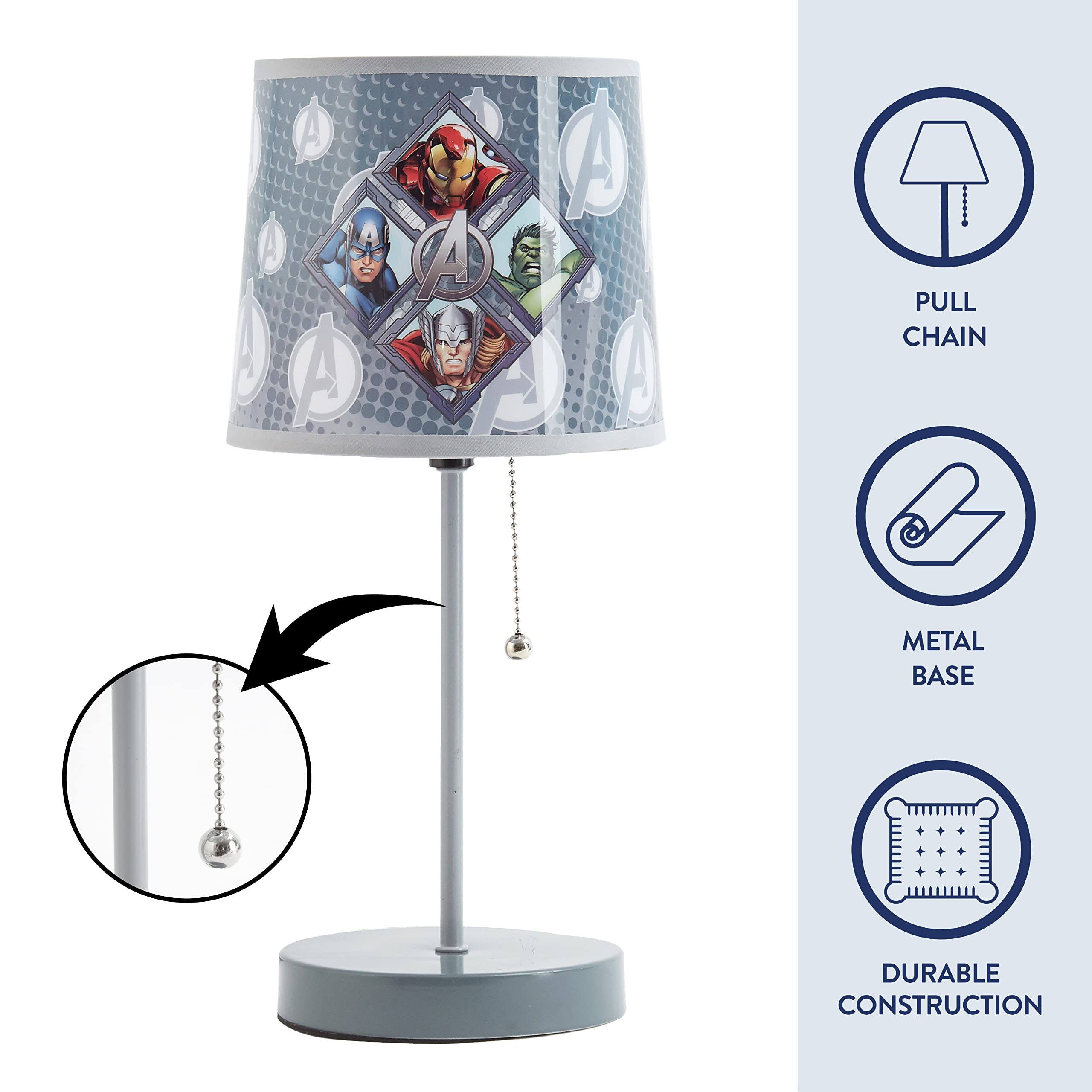 Idea Nuova Avengers Stick Table Lamp, Metal, Themed Printed Shade, Model WN240172, Perfect for Kids Rooms