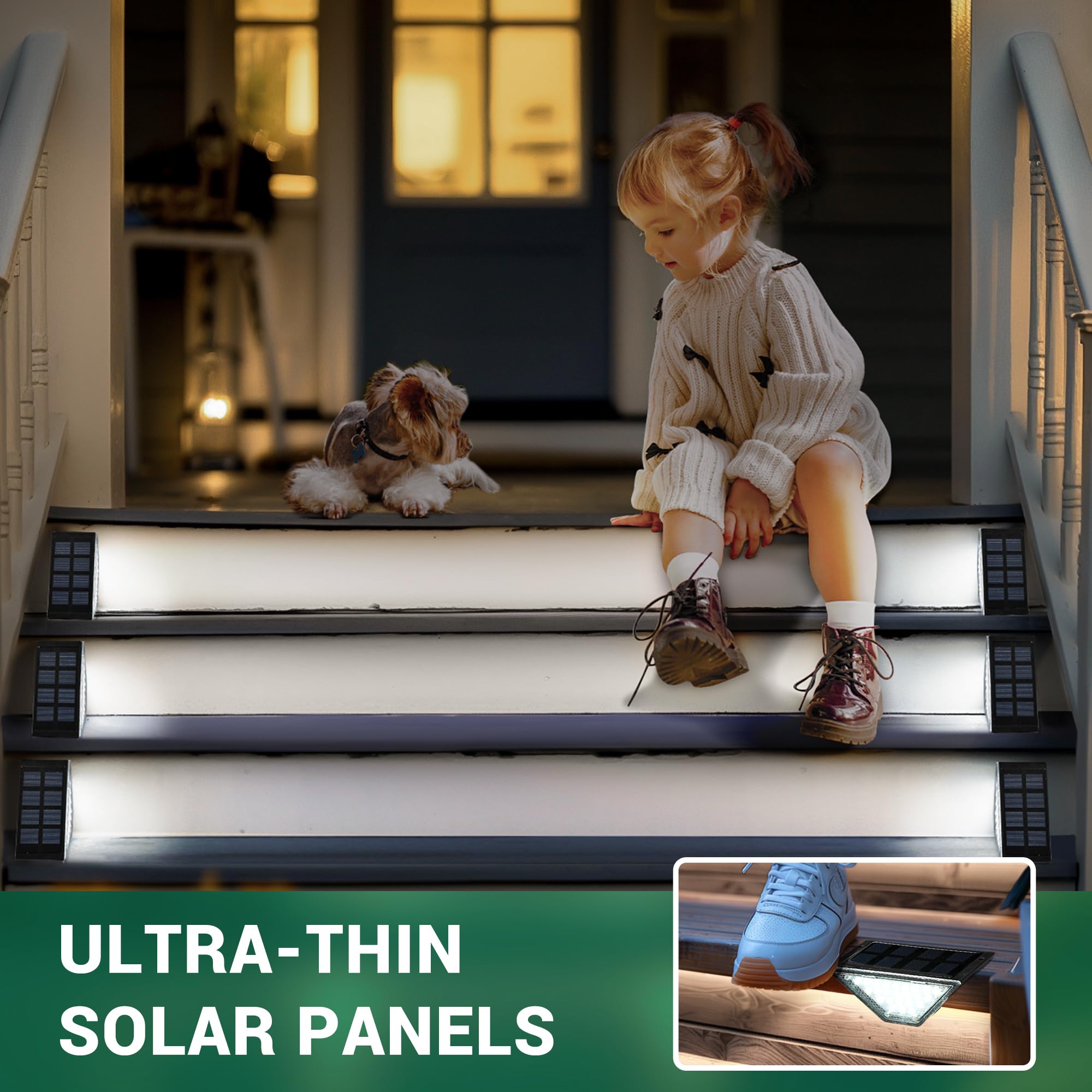 PATIOWIN Solar Step Lights, 24 LEDs, Waterproof IP65, 8 Pack, Cold White, Model 9088, for Yard, Porch, Deck, Stair, Patio