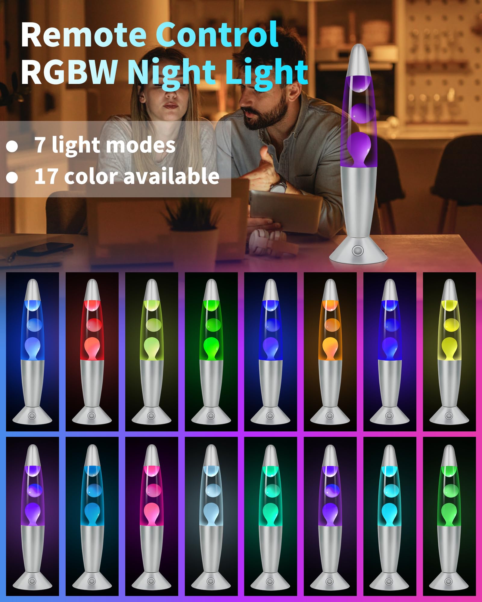 17 Colors Changing Liquid Motion Lamp With Remote: 16 Inch Purple Led Night Light For Kids mature-themeds - Relaxing Table Lamp For Bedroom Office - Glitter Mood Lighting For Home Decor Christmas Decorations