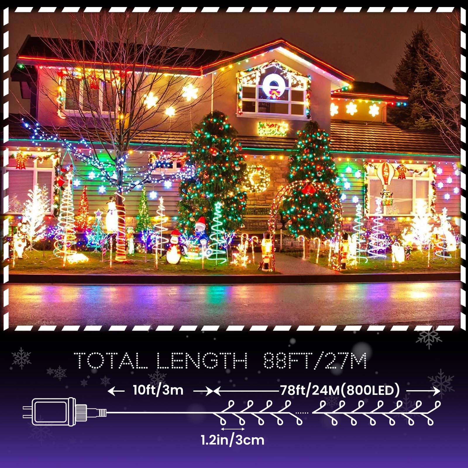 Lycklig 800 LED Cluster Fairy Lights - 88FT Multicolor Twinkle String Lights with Remote, 8 Modes, Timer, Indoor/Outdoor Decorations