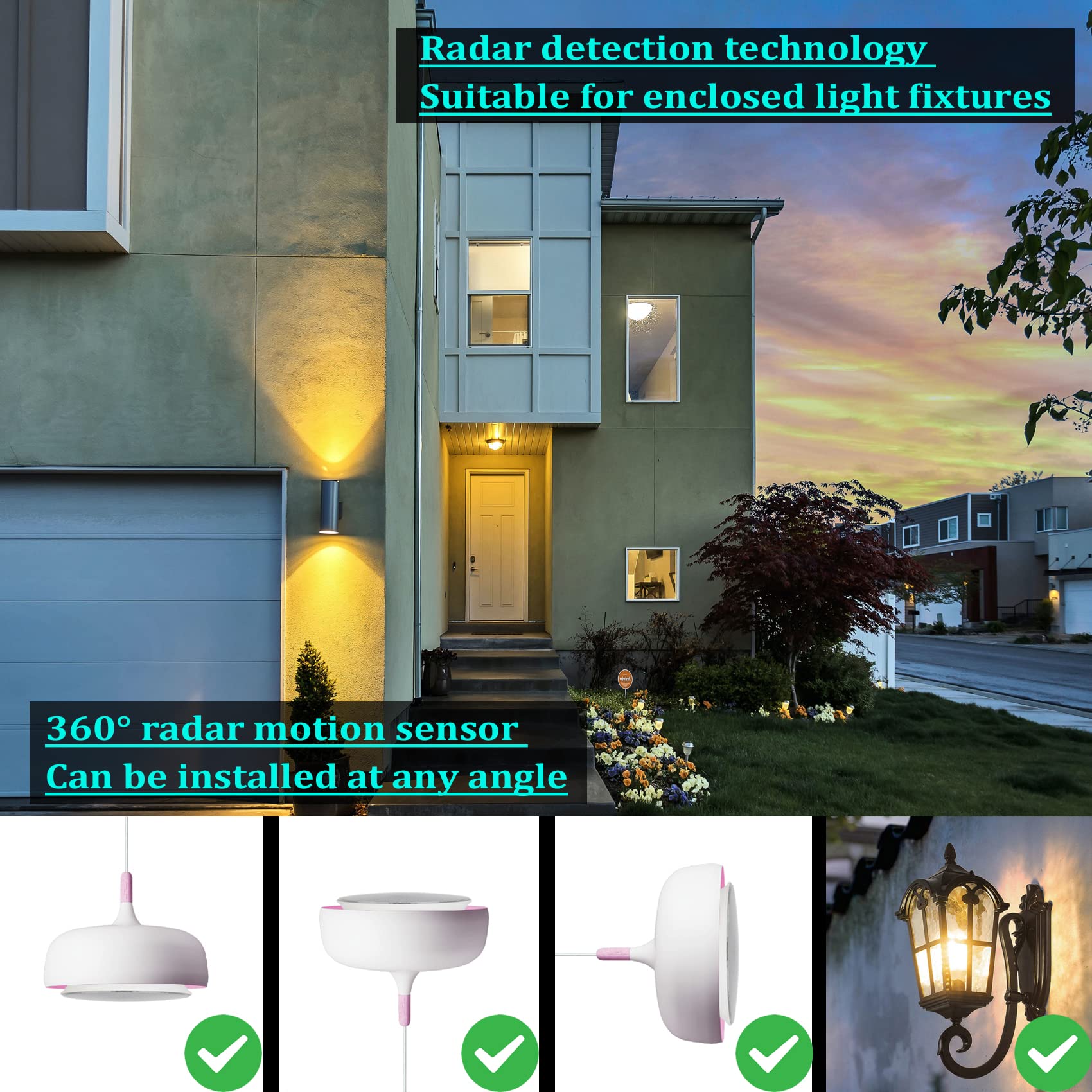 Radar Motion Sensor Outdoor Flood Light Bulbs, Dusk To Dawn Led Security Light E26 Base Par38 Motion Activated 5000K Daylight, 1